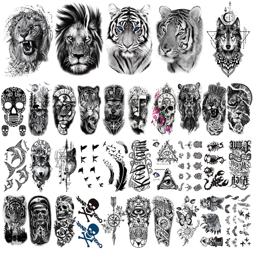 MAYCREATE® 35 Sheets Black Tatto Sticker Beast Temporary Tattoos Stickers on Arm Large Tattoo Stickers Assorted Tatto Sticker for Men Body Art Tattoos Art Waterproof Temporary Tattoos Stickers