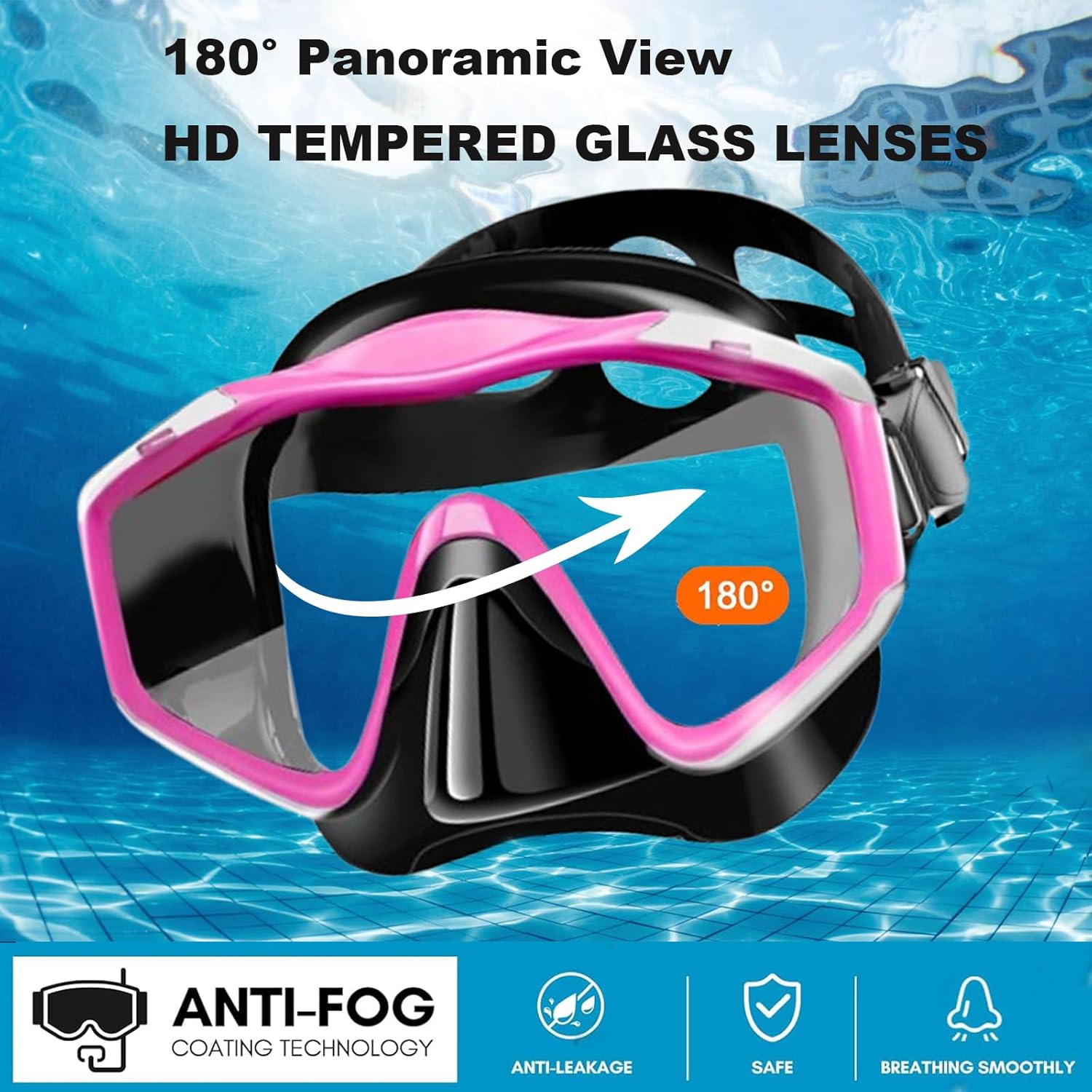 Snorkeling Gear for Adults,Dry-Top Snorkel Set with Tempered Glass,Anti-Fog & Anti-Leak Panoramic Swim Mask, Adjustable Snorkel Kit with Carry Bag for Scuba Diving, Swimming,Travel - Image 2