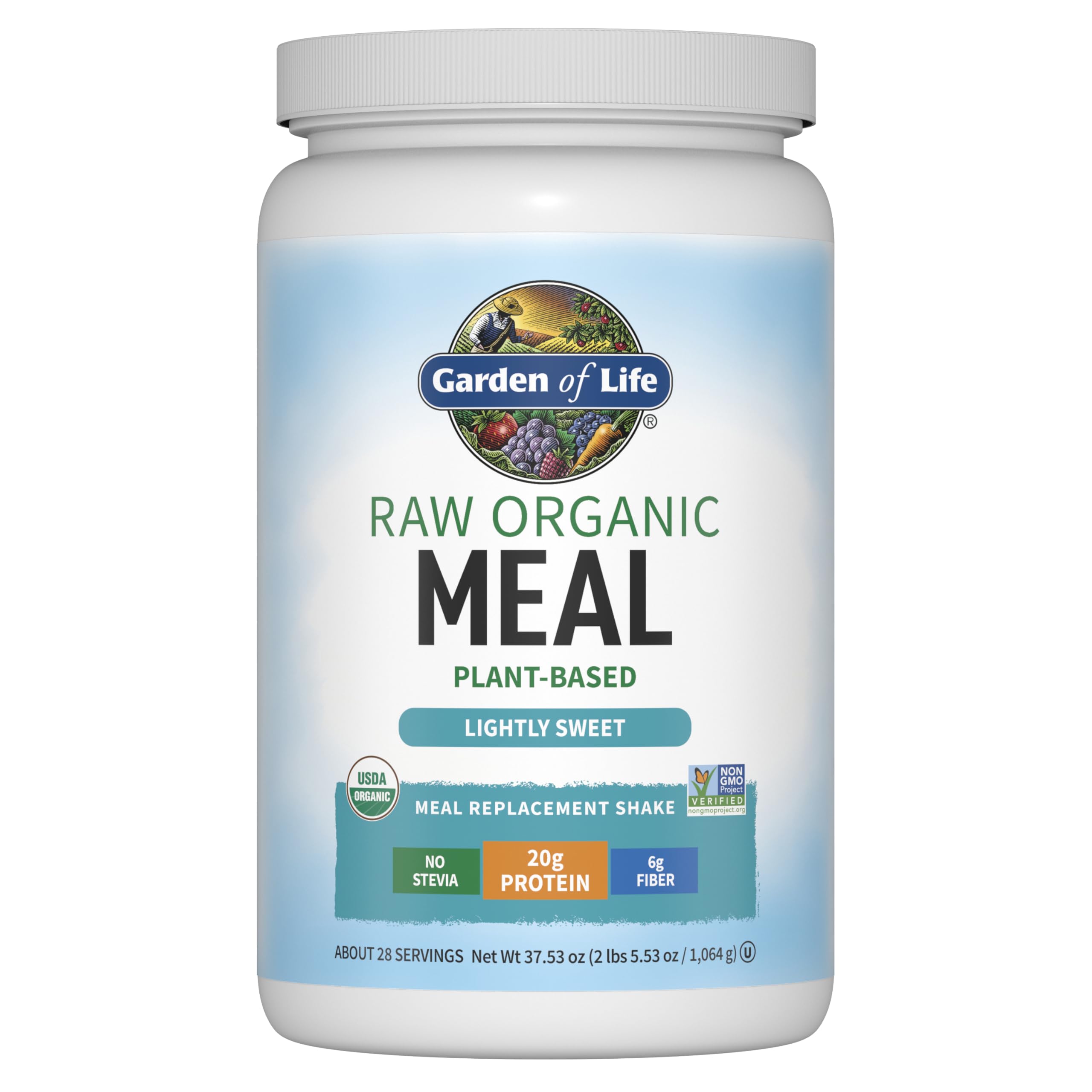 Meal Replacement Lightly Sweet Powder, 28 Servings, Organic Raw Plant Based Protein Powder, Vegan, Gluten-Free