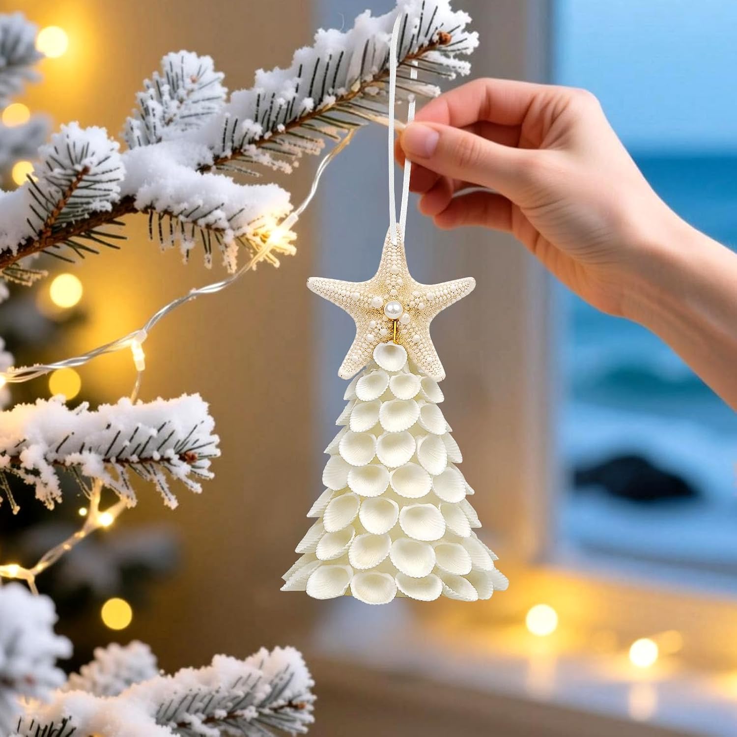 Small Seashells Christmas Tree Ornament - Handmade Natural White Sea Shells Ornament, Beach Christmas Tree for Beach Coastal Home Xmas Decor, Party Birthday Gift, Small Figurines Christmas Tree - Image 3