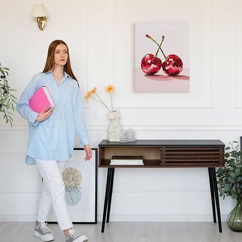 Miniatura 2 de APJYM Funky Y2K - Arte de pared de cerezo con bola de discoteca, moderno retro de los años 70, diseño de cereza rosa preppy, arte de pared para