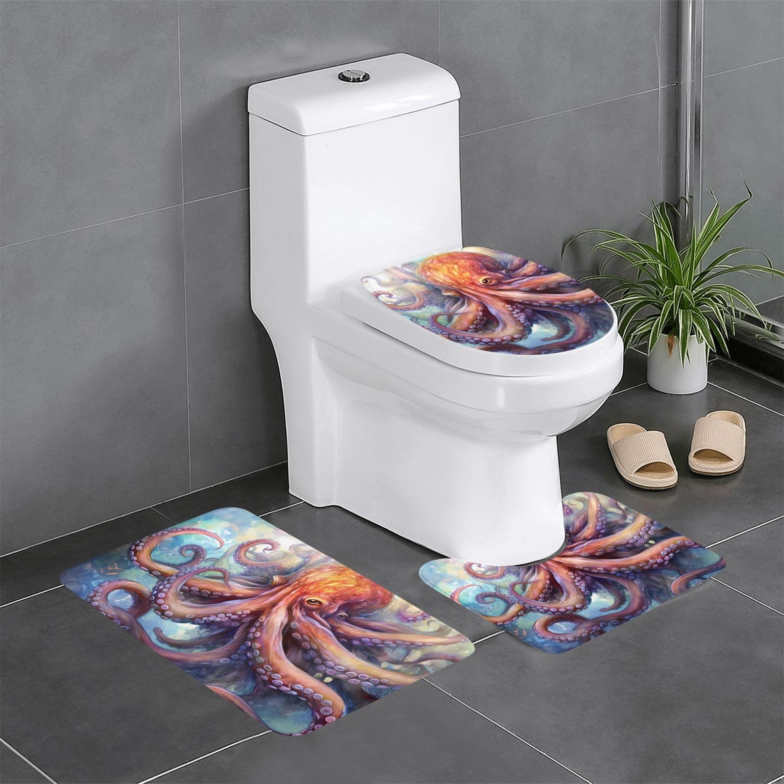 Tapis de bain antidérapants anti-glisse à séchage rapide motif pieuvre lot de 3