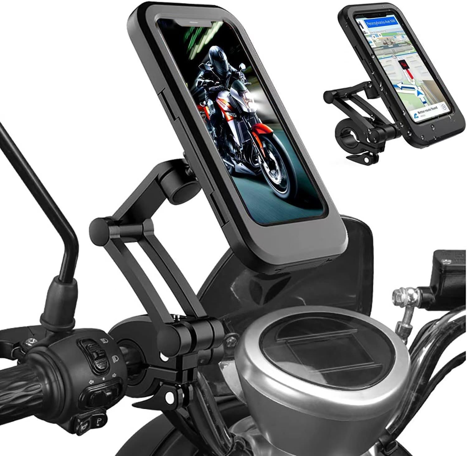 Mobile Bike Holder for Motorcycles, Waterproof Phone Mount with Adjustable Handlebar Clamp, 360 Degree Rotation-image-25
