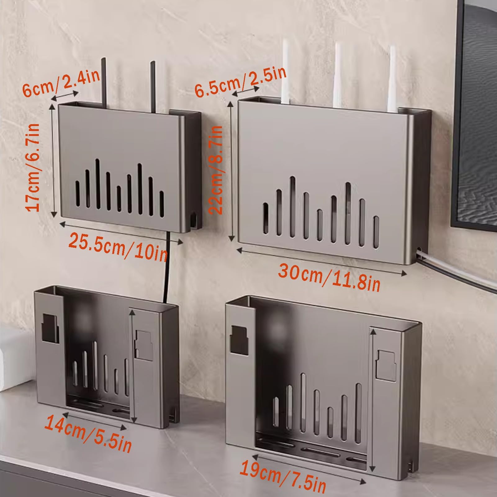 Étagère murale pour routeur, design sans perforation pour une gestion sécurisée des câbles dans la chambre, le salon, le bureau et la maison
