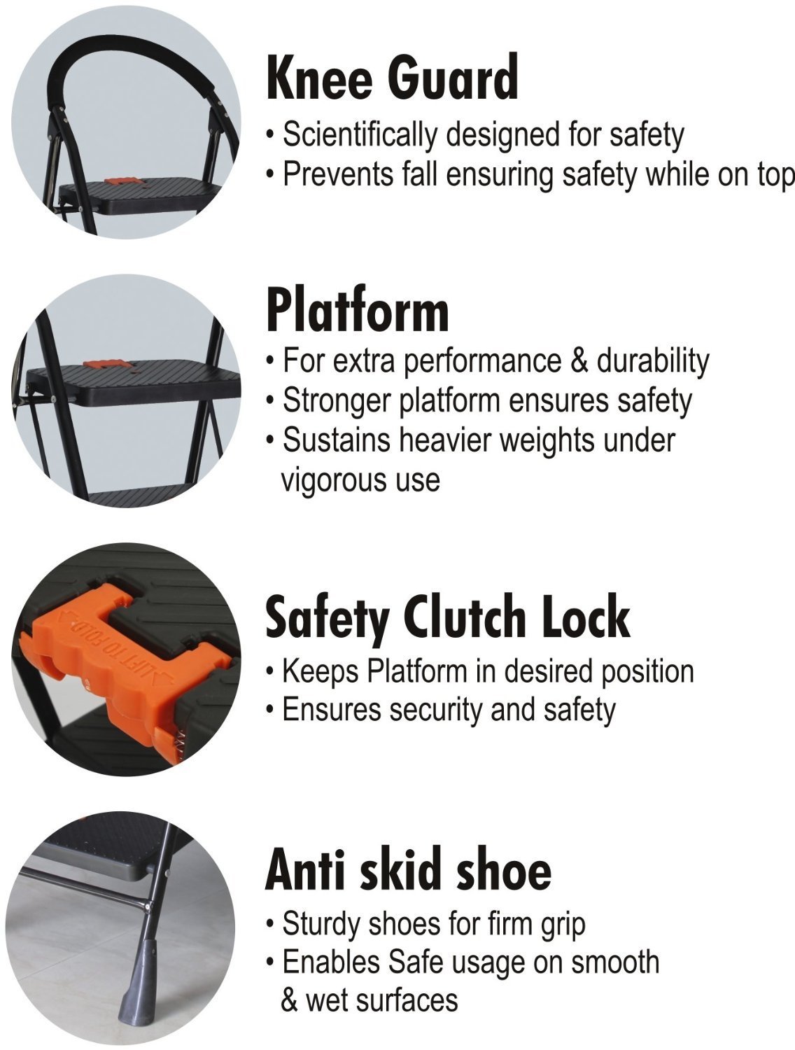 ORRIL OBBO 4 Step Ladder, Foldable Ladder with Wide Steps, Steel Ladder for Home & Office Use, Durable, Wide, Lightweight & Easy to Carry Stairs for Home, Black, Made in India 1