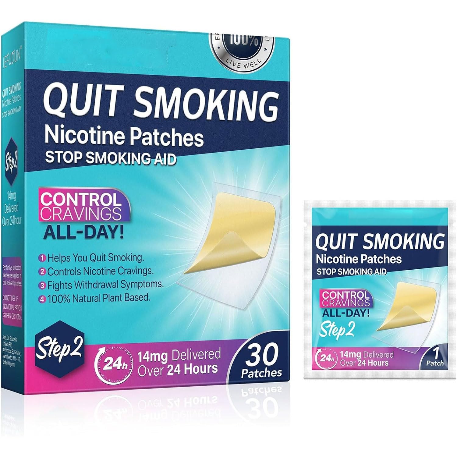 Excefore Quit Smoking Patches,Step 2 Smoking Aid to Quit Smoking,Delivered Over 24 Hours Transdermal System,30 Count Patches to Help Quit Smoking,Stop Smoking Aids That Work with 2 Week (21mg)