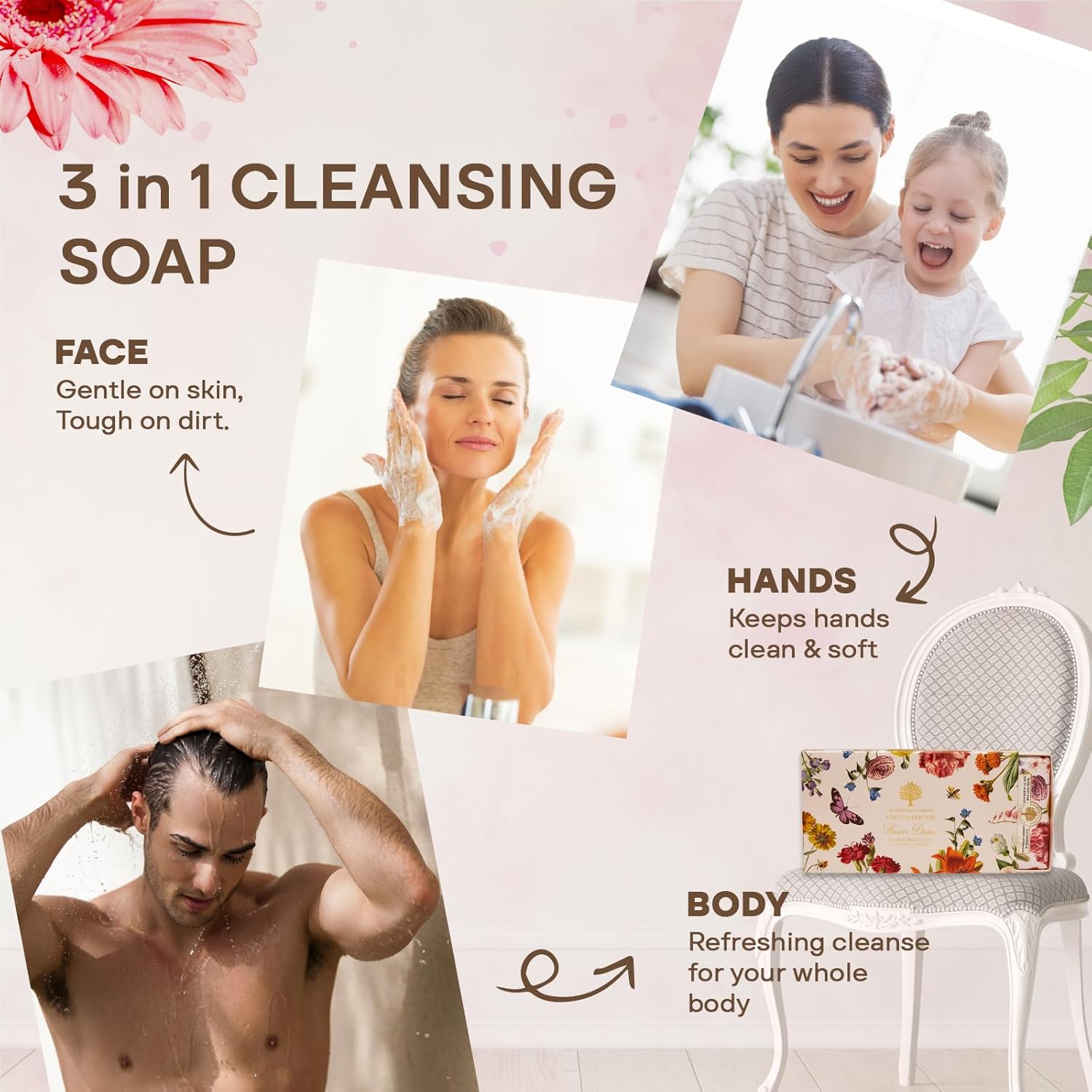 Wavertree & London Natural Soap Bars Gift Set (Set of 3) - Luxurious Floral Scented Bar Soap Pack, Moisturizing Triple Milled Body Soap Bars Enriched with Organic Shea Butter & natural ingredients - Image 4