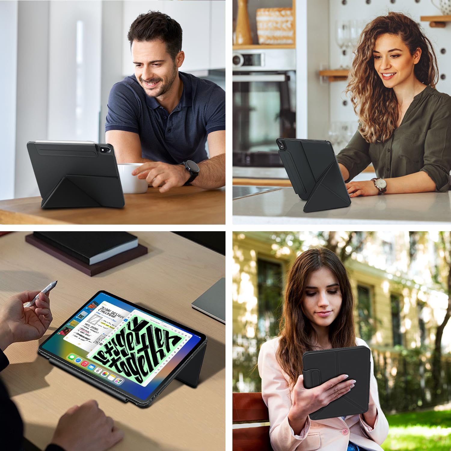 【Landscape and Portrait】 Wonzir for iPad mini 7 A17 Pro Case(2024),iPad mini 7th/6th Slim Powerful Magnetic Case,4 Standibg Angles,Vertical Stand Cover,with Auto Wake/Sleep and Pencil Holder-Black - Image 2