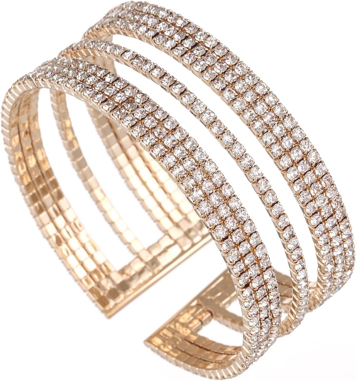 Multi-layer Sparkling Rhinestone Cuff Bracelet For Women Crystal Bangle Strand Wrap Bracelet for Party Prom Wedding