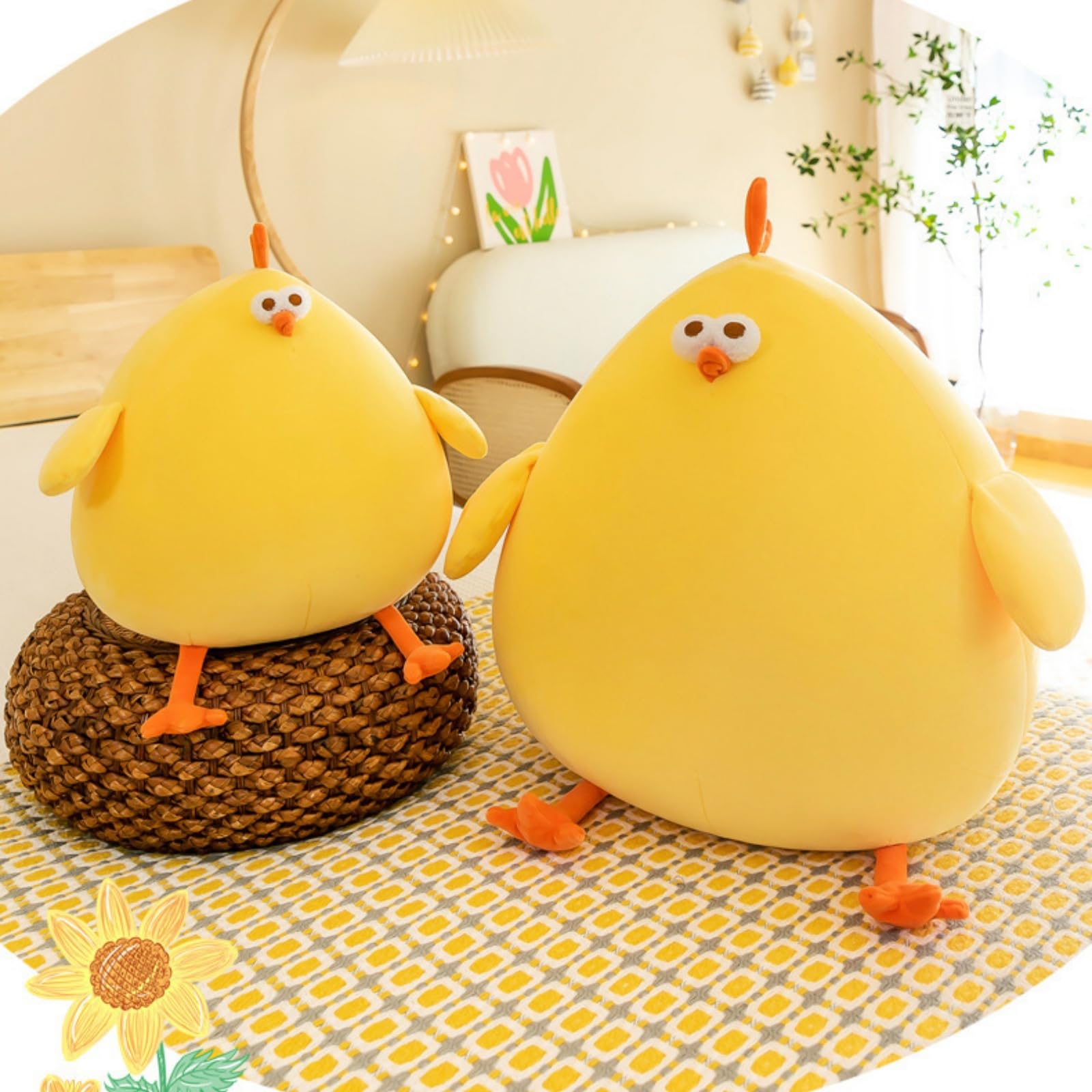Kuscheltier Küken, Süßes Pummelige Hühner Plüsch, Kleines Gelbes Küken-Kissen, zum Kuscheln und Spielen, für MäDchen Und Jungen (85 cm,Gelb)