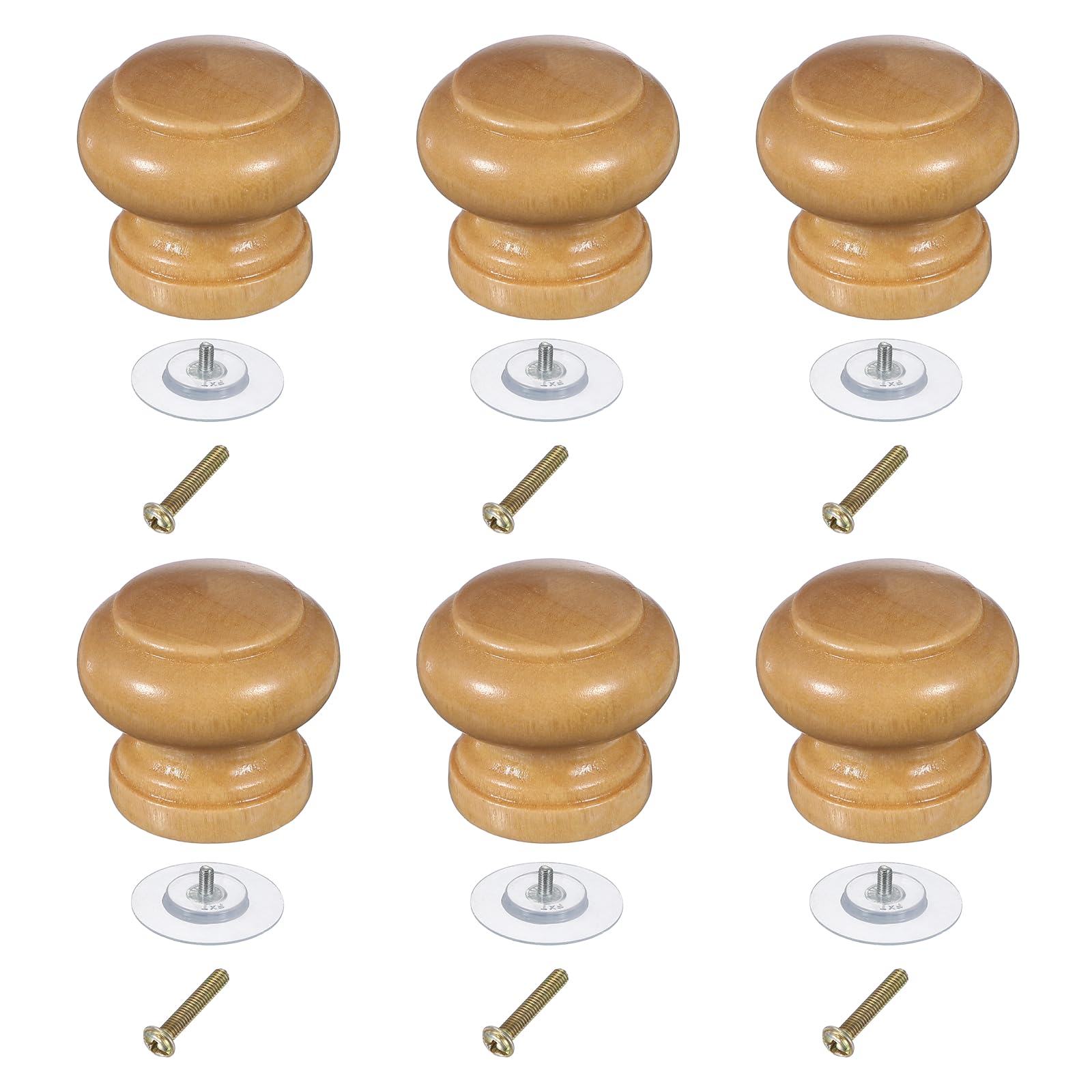 sourcing map 6 Pcs Wood Drawer Knobs, Round Single Hole Wooden Cabinet Knobs Mushroom Shape Handle Pulls with Screws for Furniture Closet Dresser, Light Brown, 23.5x21.5mm/0.93x0.85inch (DiaxH)