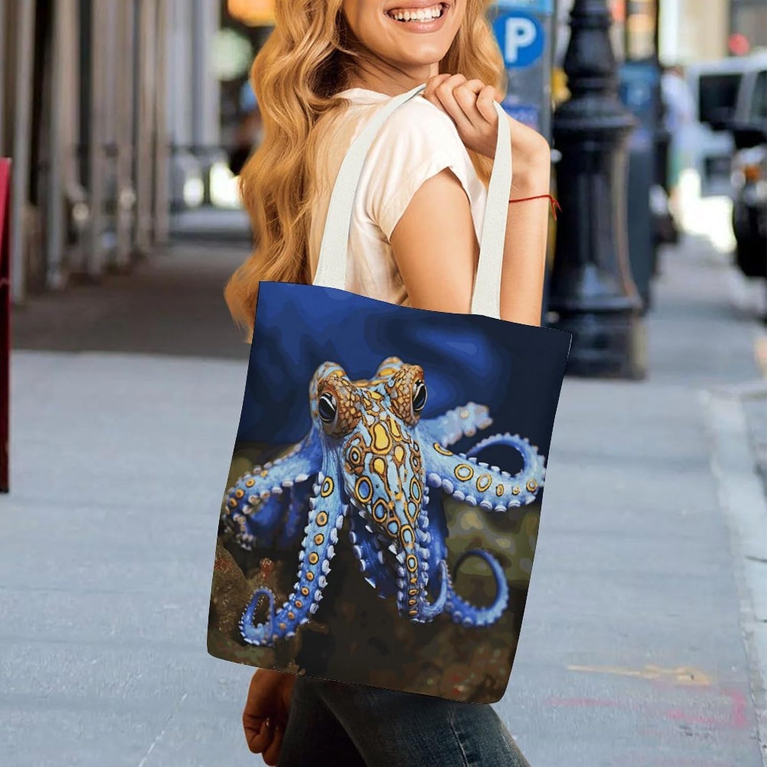 Blue Ringed Octopus Canvas Tote Bag Shoulder Bag Handbag image 3