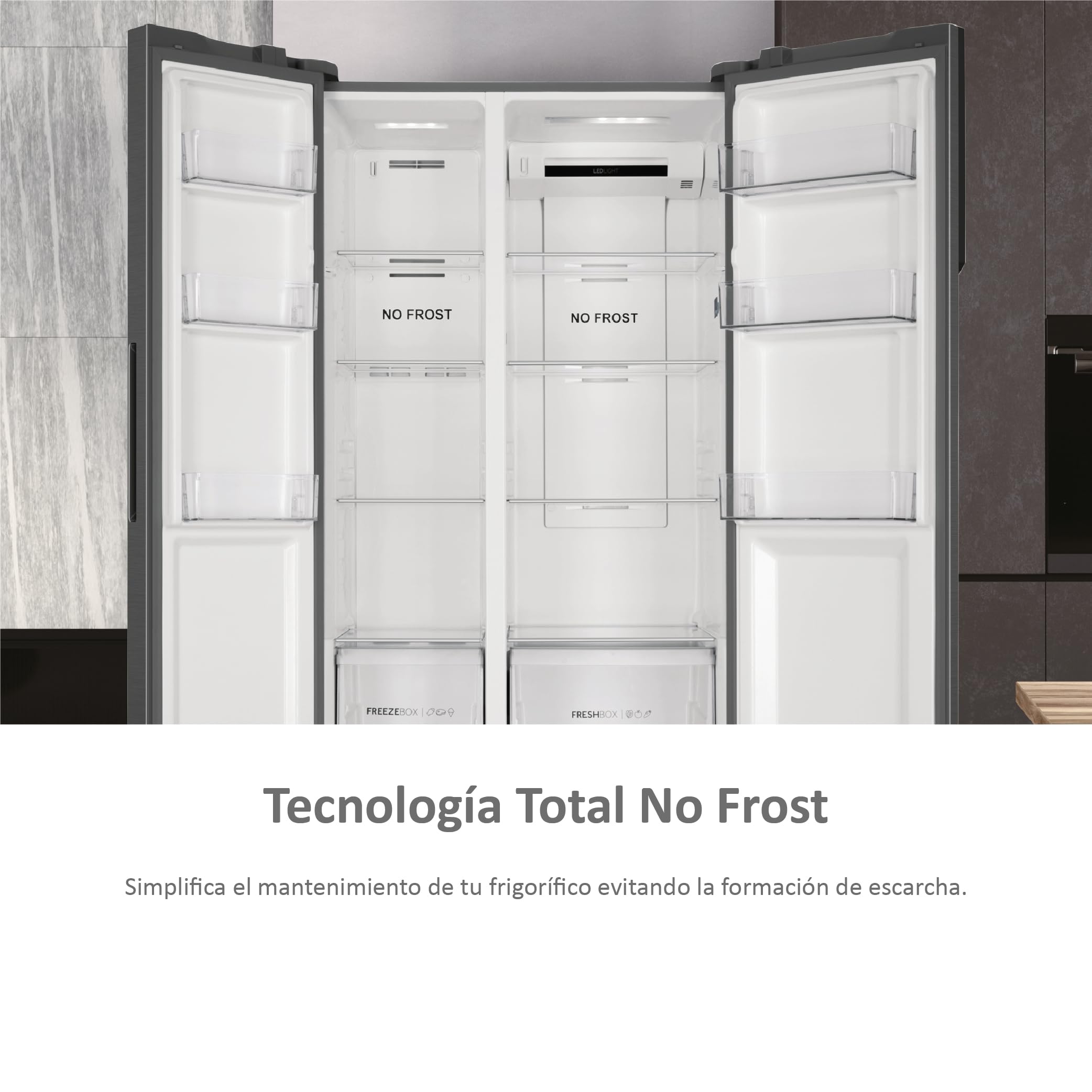 Haier FD 83 Series 7 HB18FGSAAA - Frigorífico, Puerta Francesa, Tecnología Antibacterias, Motor Inverter, My Zone, Humidity Zone, Ancho 83cm, Capacidad XXL, Total No Frost, Cristal Inox