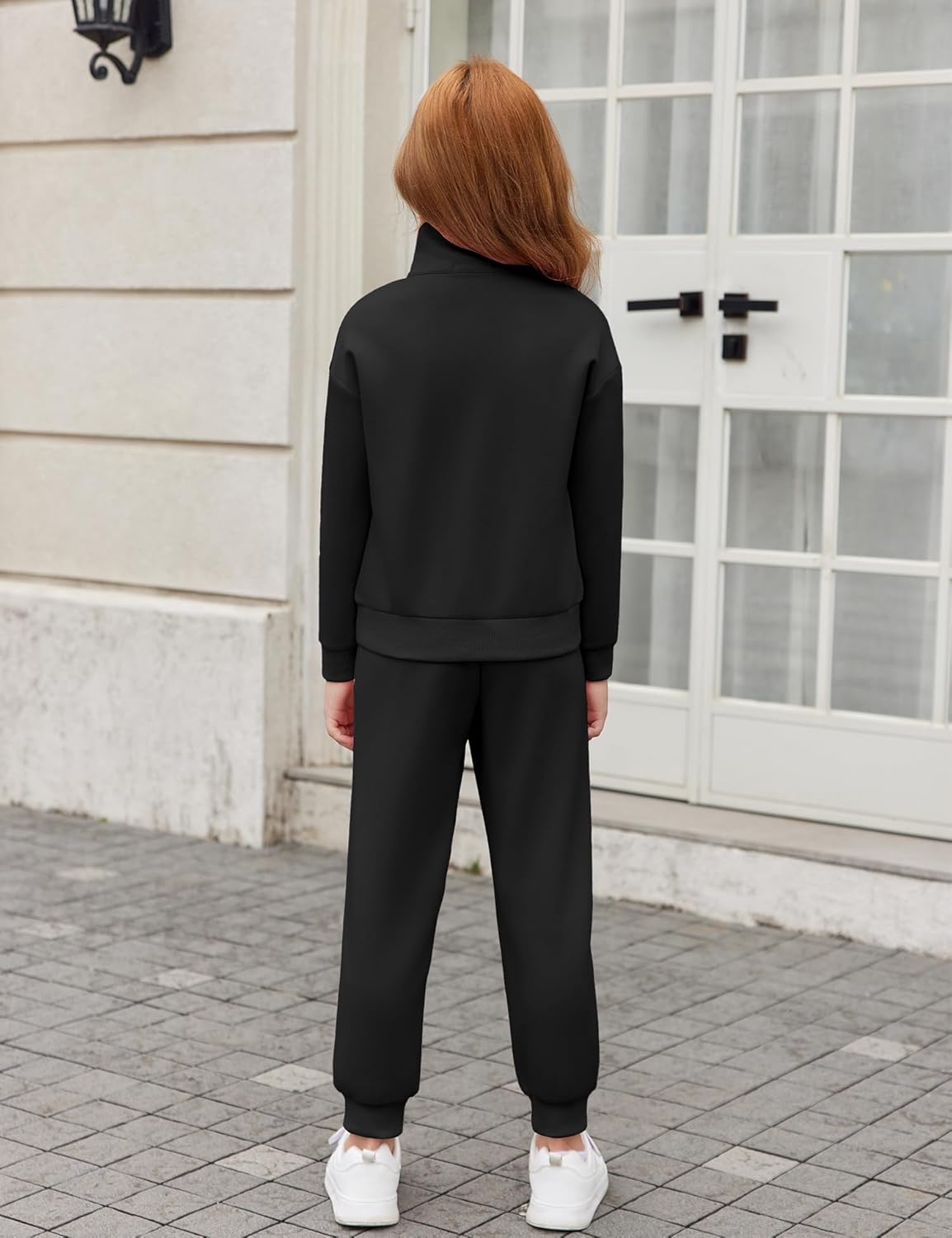 Arshiner Girls 2 Piece Outfits Sweatsuit Set Half Zip Lapel Collar Long Sleeve Sweatshirt Sweatpant Tracksuit Sets - Image 4