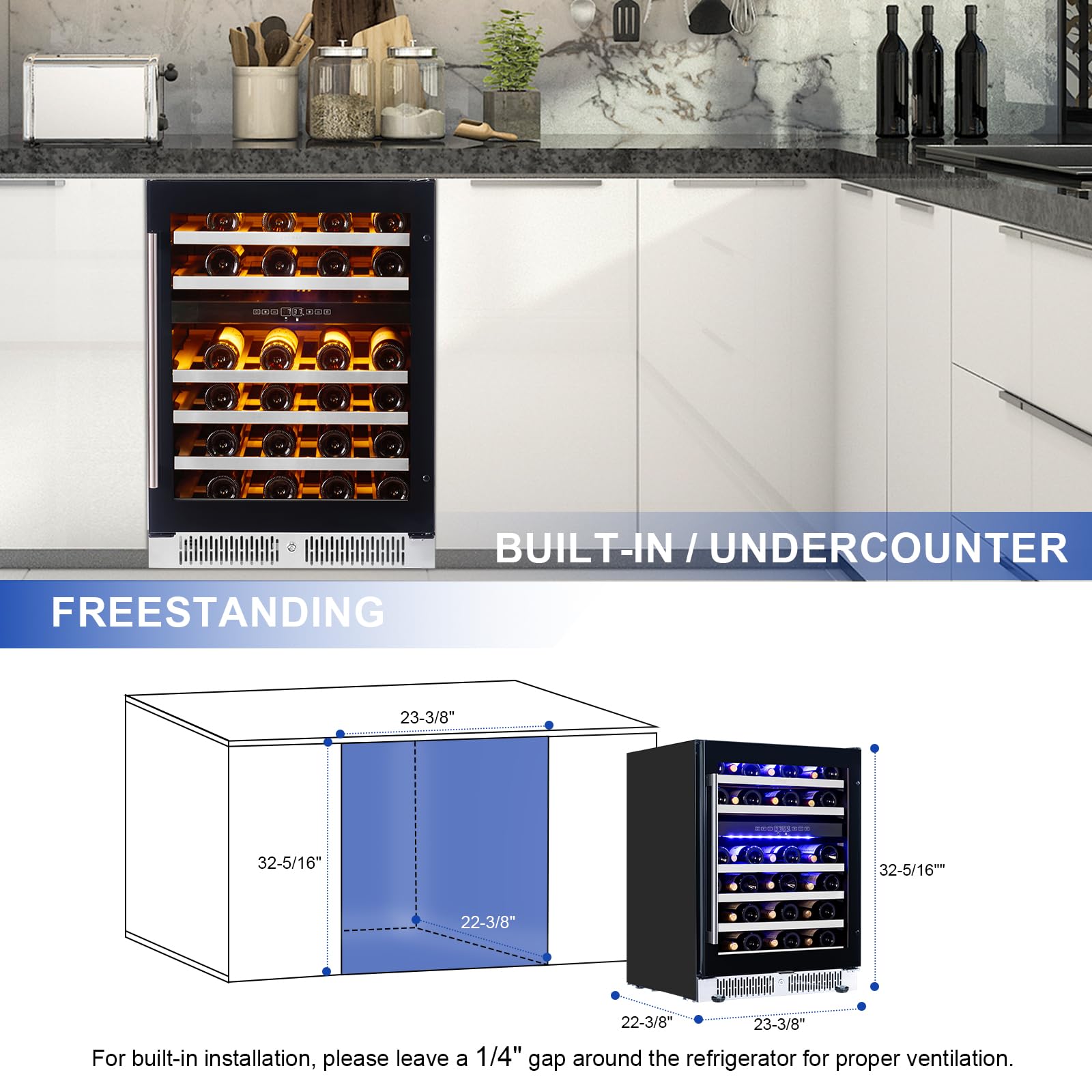 Akicon 24 Inch Mini Fridge,42db 46 Bottles Quiet Beverage Refrigerator With Safety Lock And Temperature Memory Touchscreen, Built-In/Freestanding For Home, Silver on Fridge.com - View 2