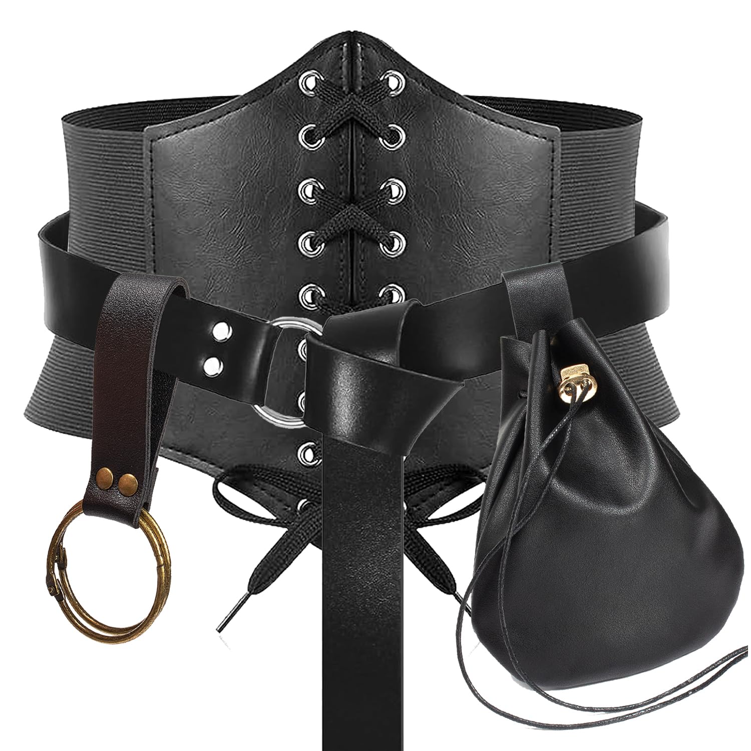 Womens Corset Belt Belt Pouch Waist Bag Fanny Pack Coin Purse Medieval Renaissance Costume Accessories (Black, M-Waist/31.5"-38")