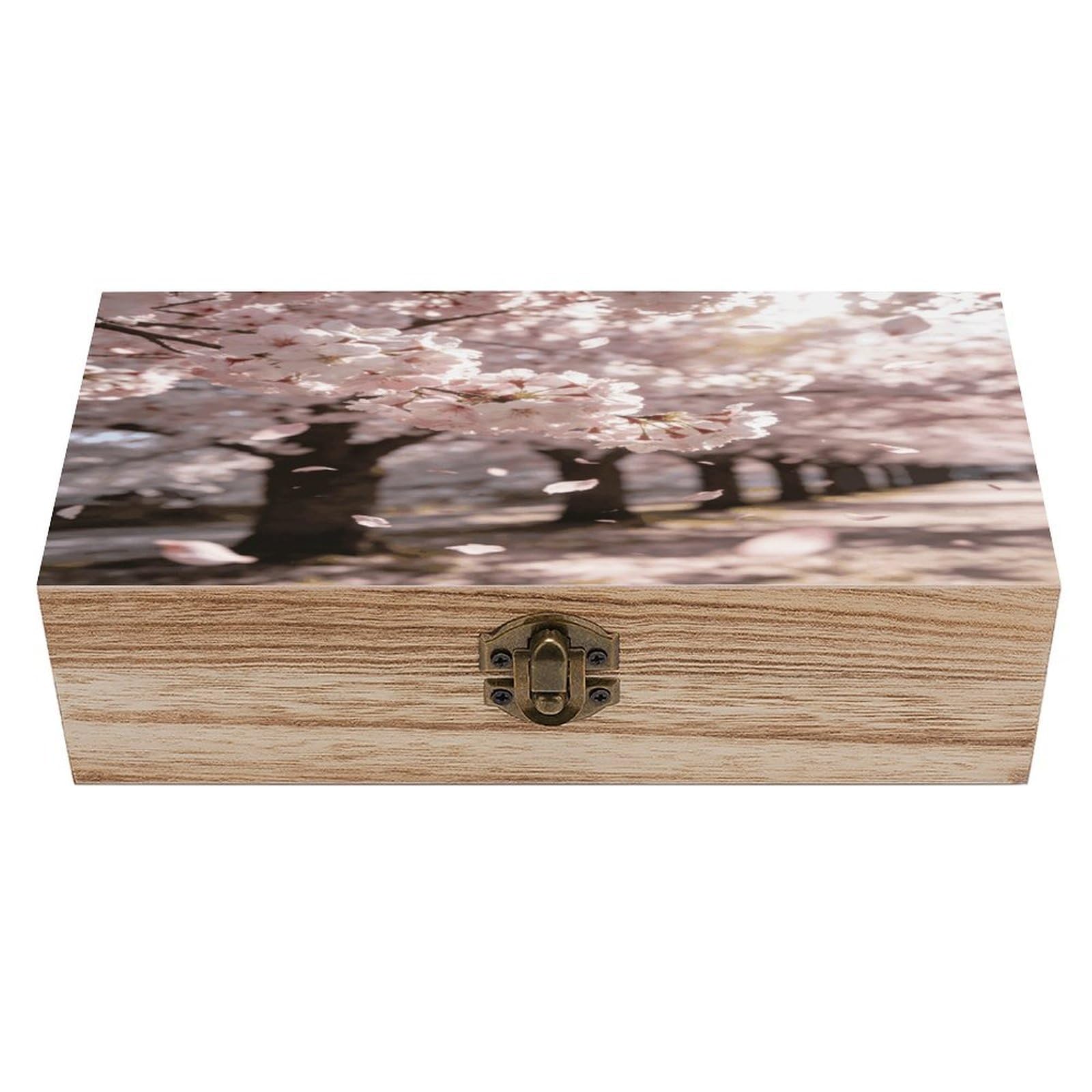 LZQPOEAS Japanese Cherry Blossom Wooden Keepsake Box Wooden Storage Box Container with Hinged Lid Beautiful Wood Memory Box Decorative Jewelry Case for Crafts Art Hobbies & Trinket Storage