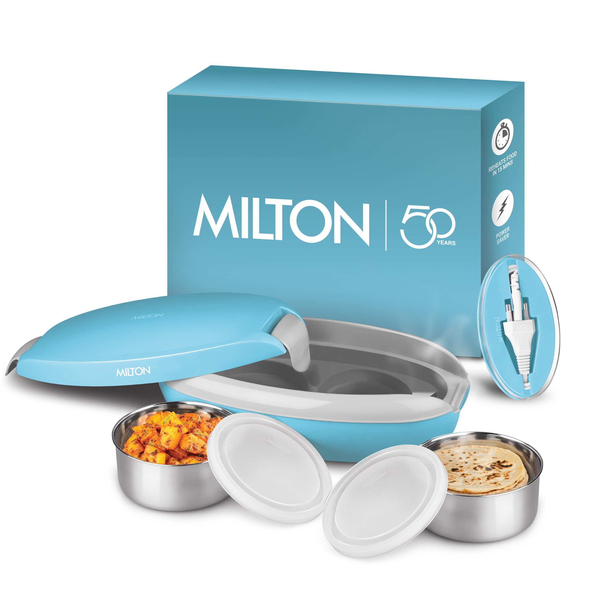 Euroline Swiftron Stainless Steel Electric Lunch Box Set, 260ml/262mm, 2 Containers, Color May Vary