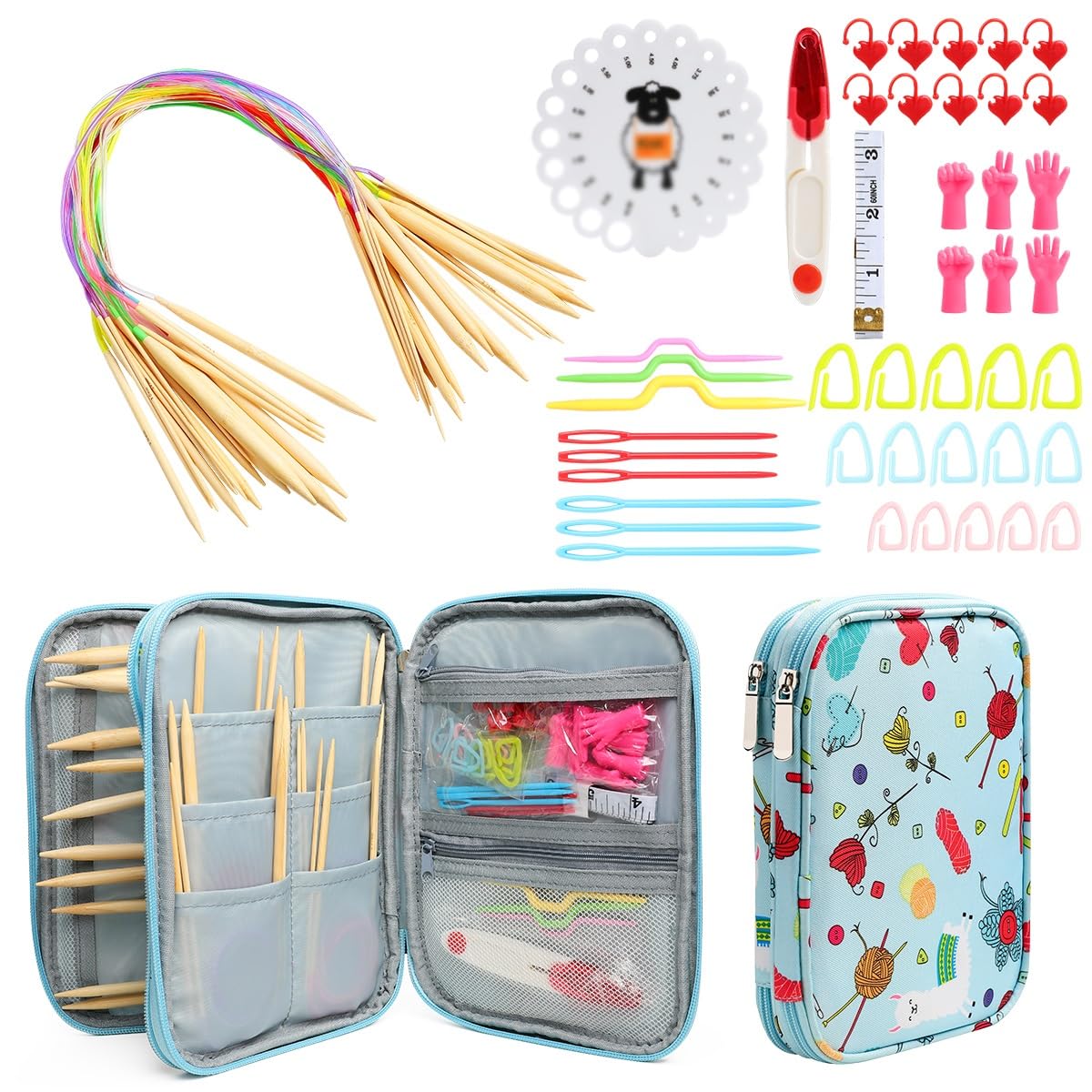 MFJGHU JFDBGU Juego de ganchos de ganchillo, agujas de anillo, agujas de tejer, Kit de ganchos, herramientas de costura, tijeras de calibre, tejido con bolsa de almacenamiento(3-Pack)