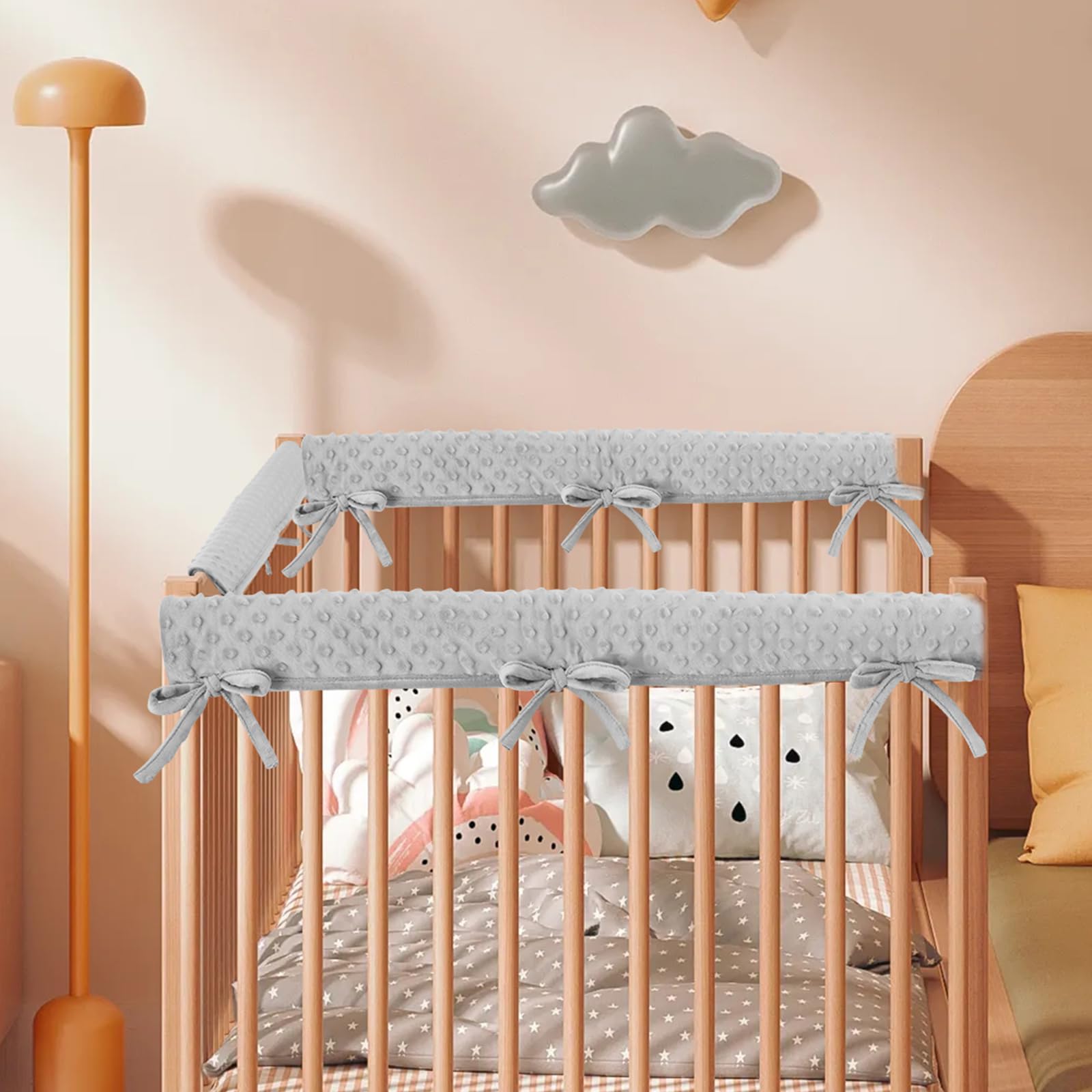 Protection pour cadre de lit enfant lavable : mousse amovible antichoc grise