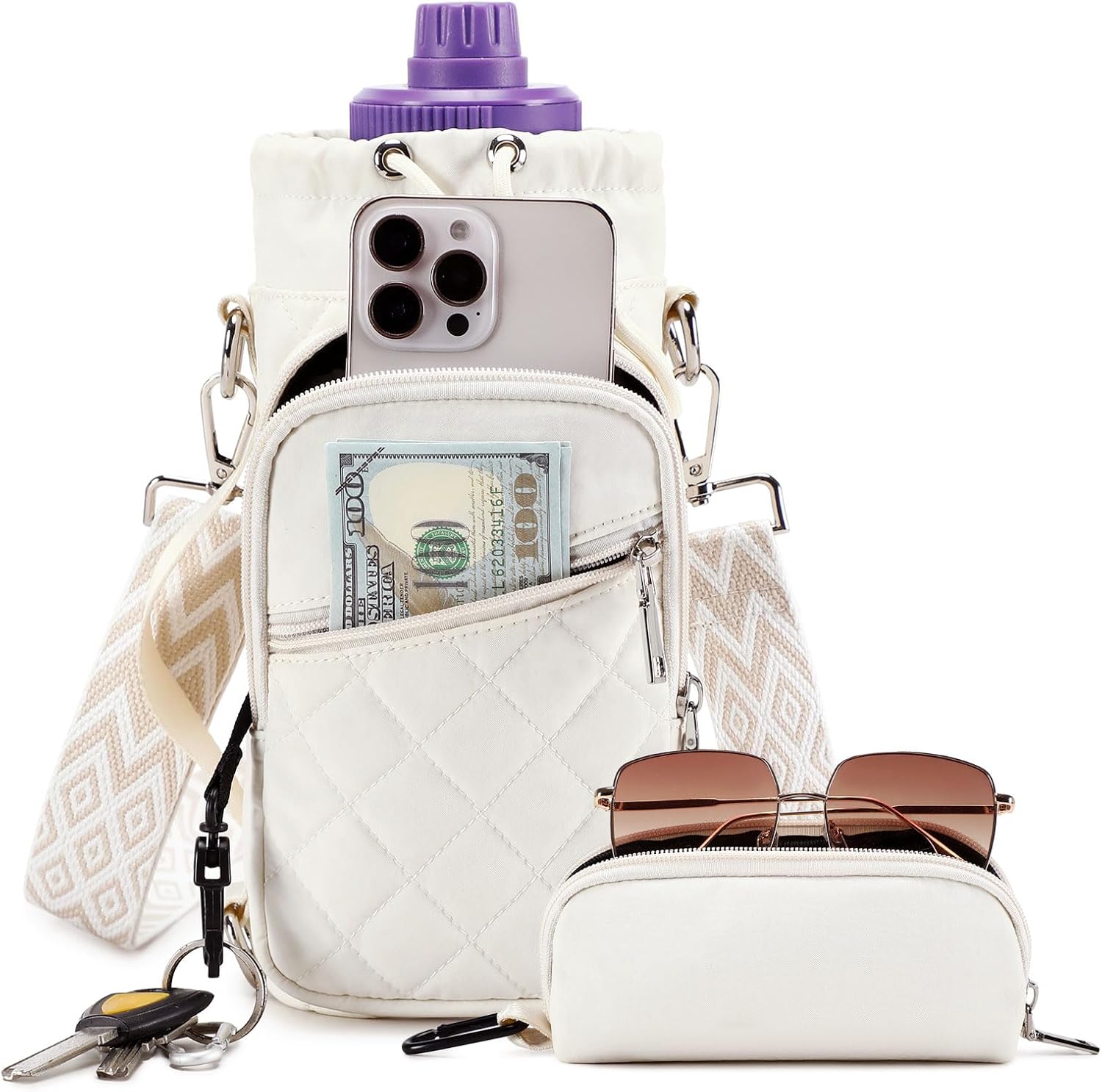 Water Bottle Carrier Bag with Strap, Water Bottle Holder Crossbody Bags for Women Men for Walking, Hiking,Cycling