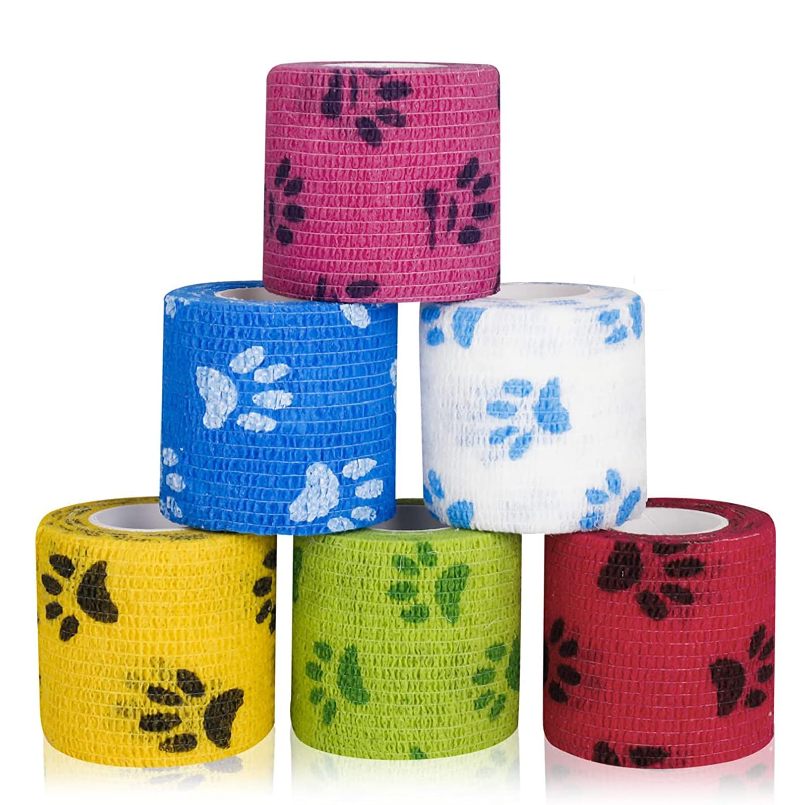 FCfit Self Adhesive Elastic Bandage Wrap, 6 Rolls Pet Bandage Self-Self Adhesive Bandage Cohesive Non-woven Pet Elastic Bandages Wrap Tape, 5cm x 4.5m