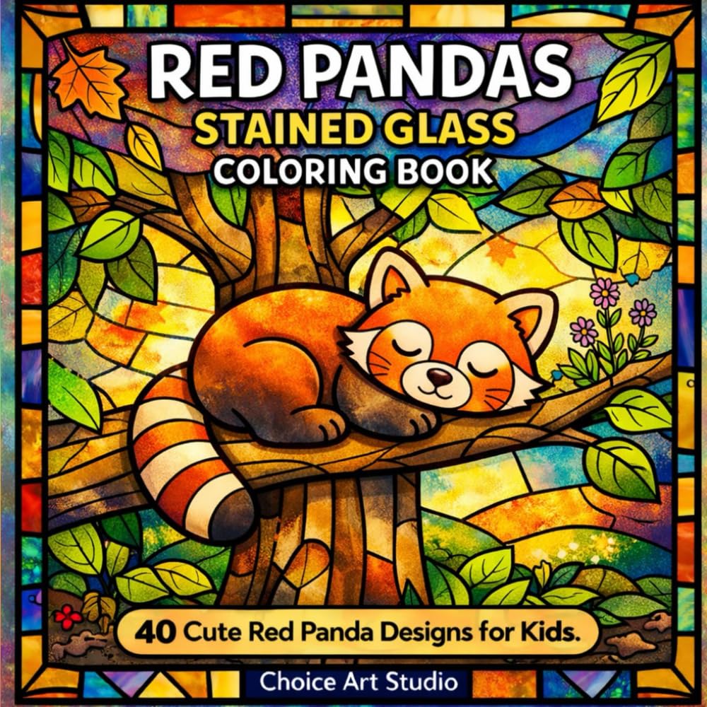 Red Pandas Stained Glass Coloring Book for Kids Ages 4-10: 40 Cute Red Panda Designs | Fun Animal Coloring Pages for Children | Perfect Gift for Kids Who Love Adorable Animals