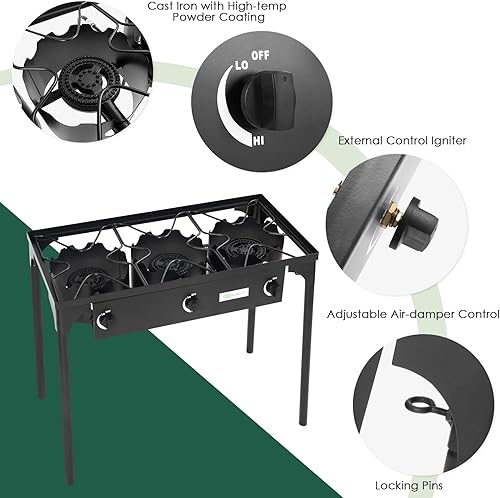 Miniatura 7 de Goplus - Hornillo portátil de gas propano para exteriores, quemador de hierro fundido con patas desmontables para camping
