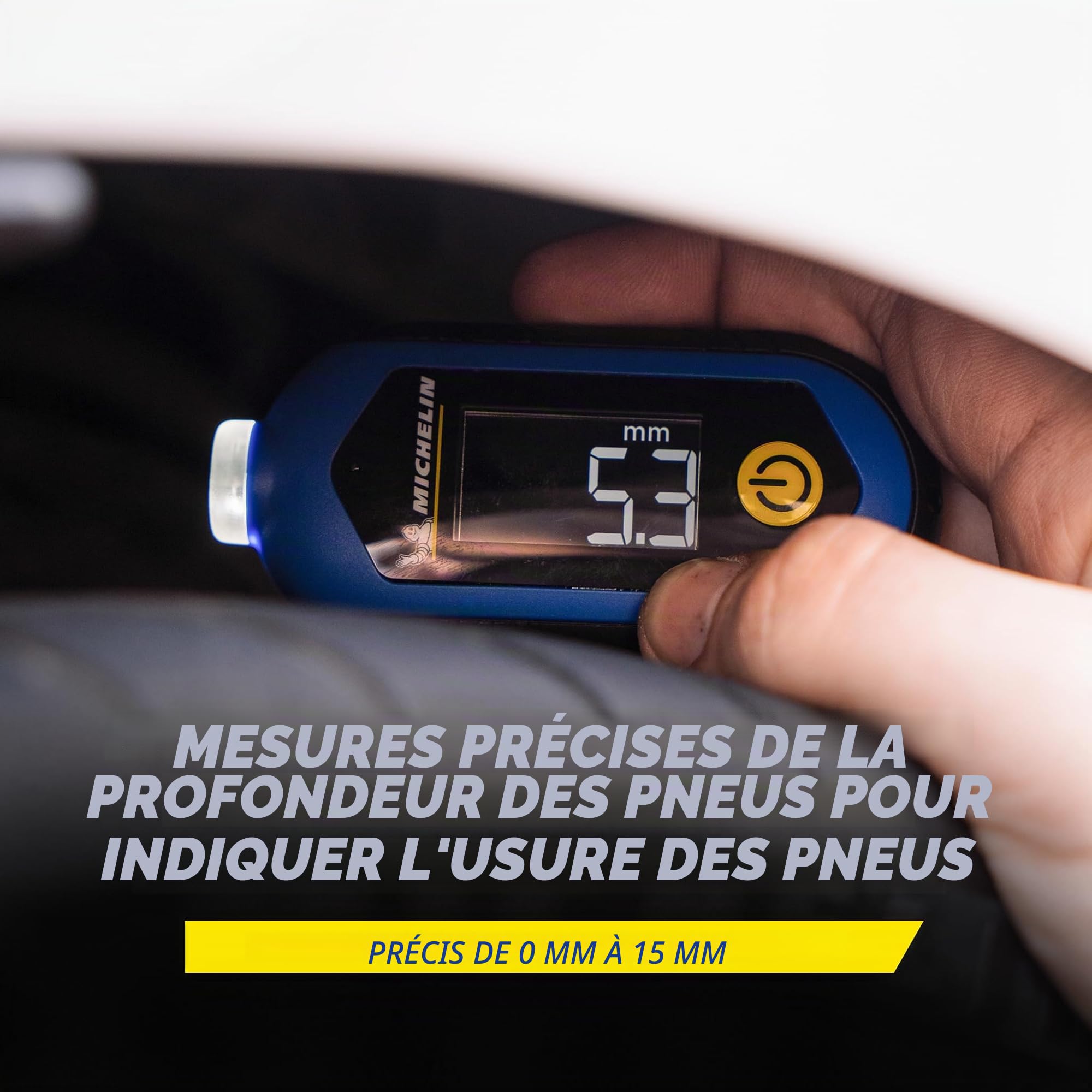 MICHELIN Jauge de pression des pneus de voiture numérique et jauge de profondeur de la bande de roulement des pneus - Rechargeable numérique lecteur de profondeur et de pression pour boîte à gants