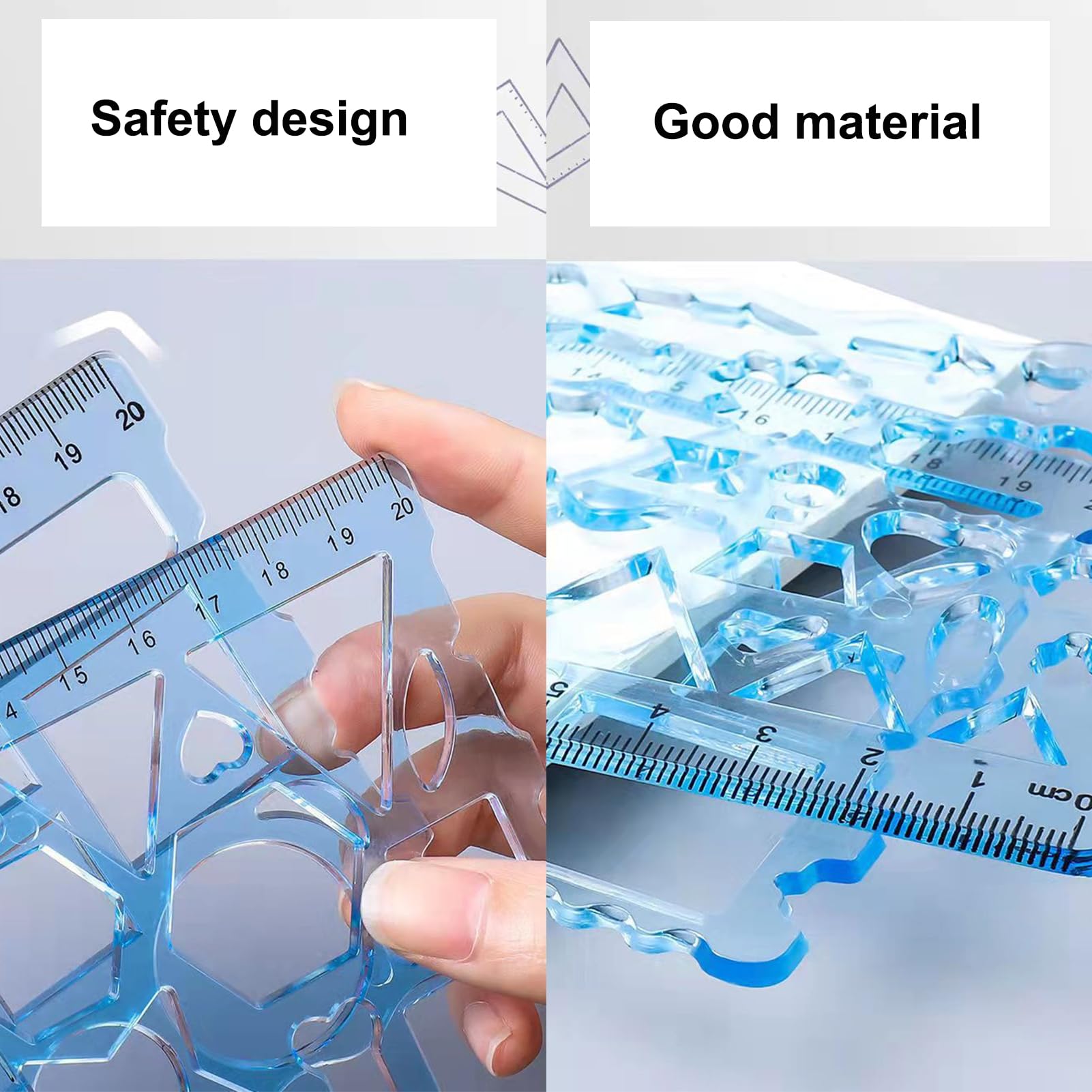 7 Piezas Reglas Geométricas y Plantillas de Círculo para Dibujo y Pintura, Regla Plástica, Herramienta de Medición para Niños (Azul)