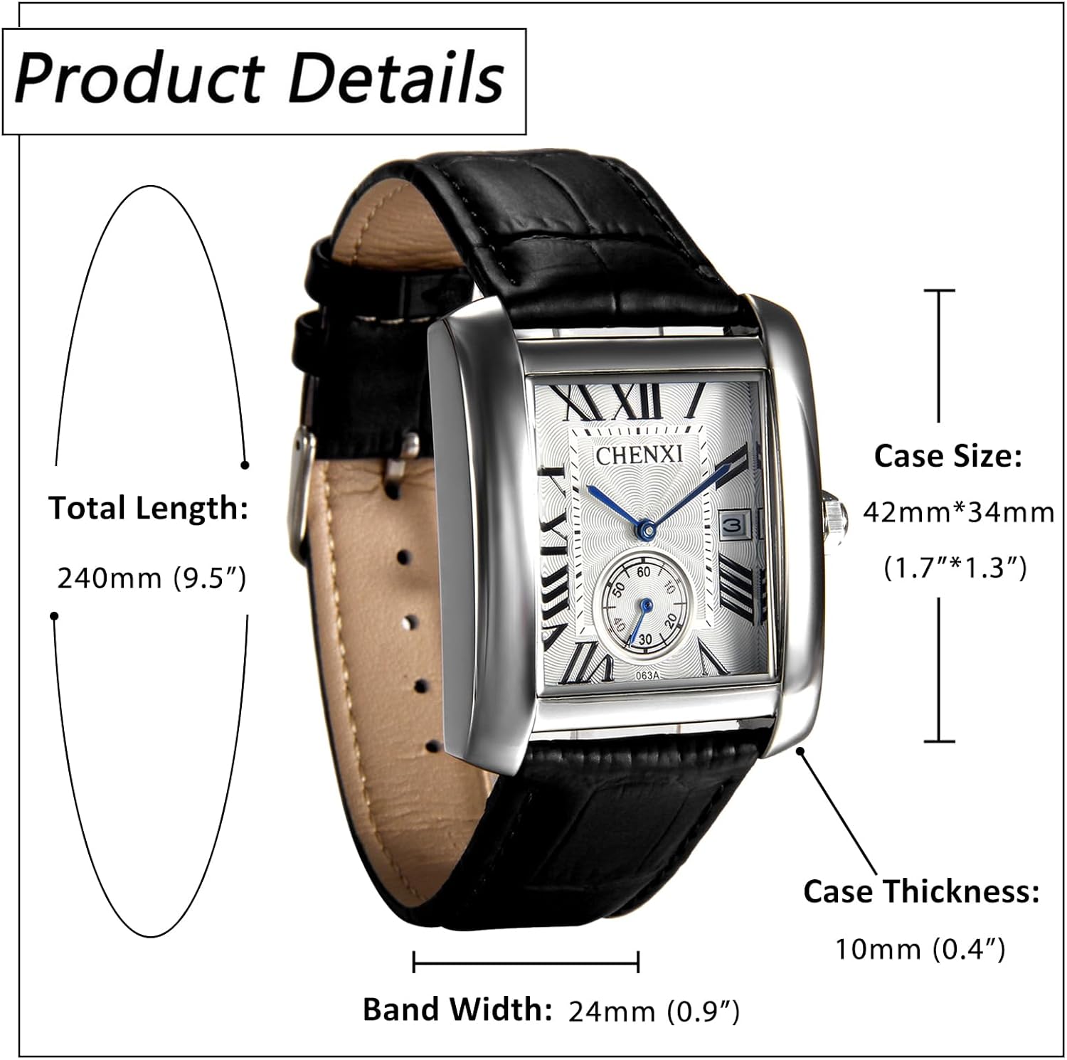 Avaner Men's Leather Wrist Watches: Classic Square Vintage Retro Roman Numeral Analog Quartz Leather Strap Watch - Image 6