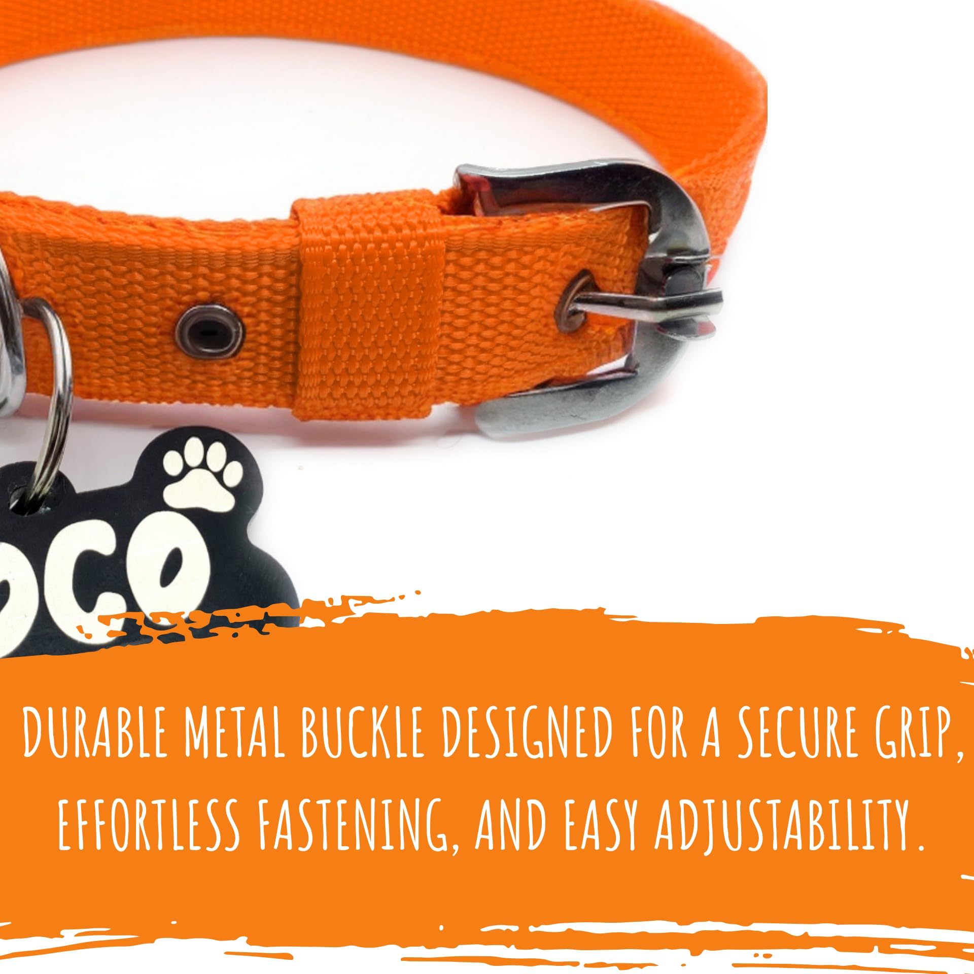 PAWPRO HANDMADE Naylon Dog Collar Belt with Customizable Dog Name Tag Soft Comfy Pet Collar (Sunset, Medium) 2