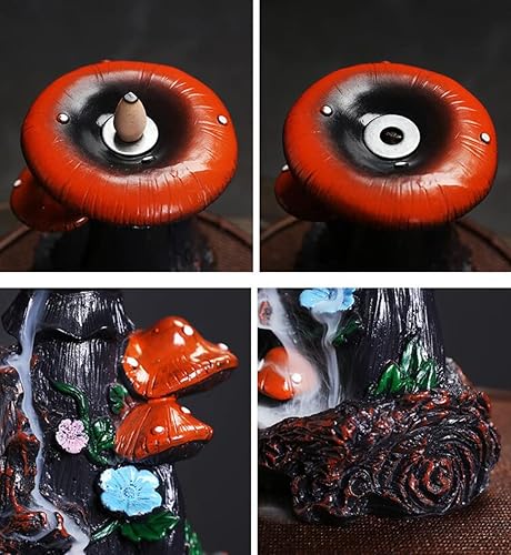 Miniatura 6 de Creativa forma de hongo reflujo quemador de incienso resina multifunción cascada incensario incienso palo titular decoración adornos