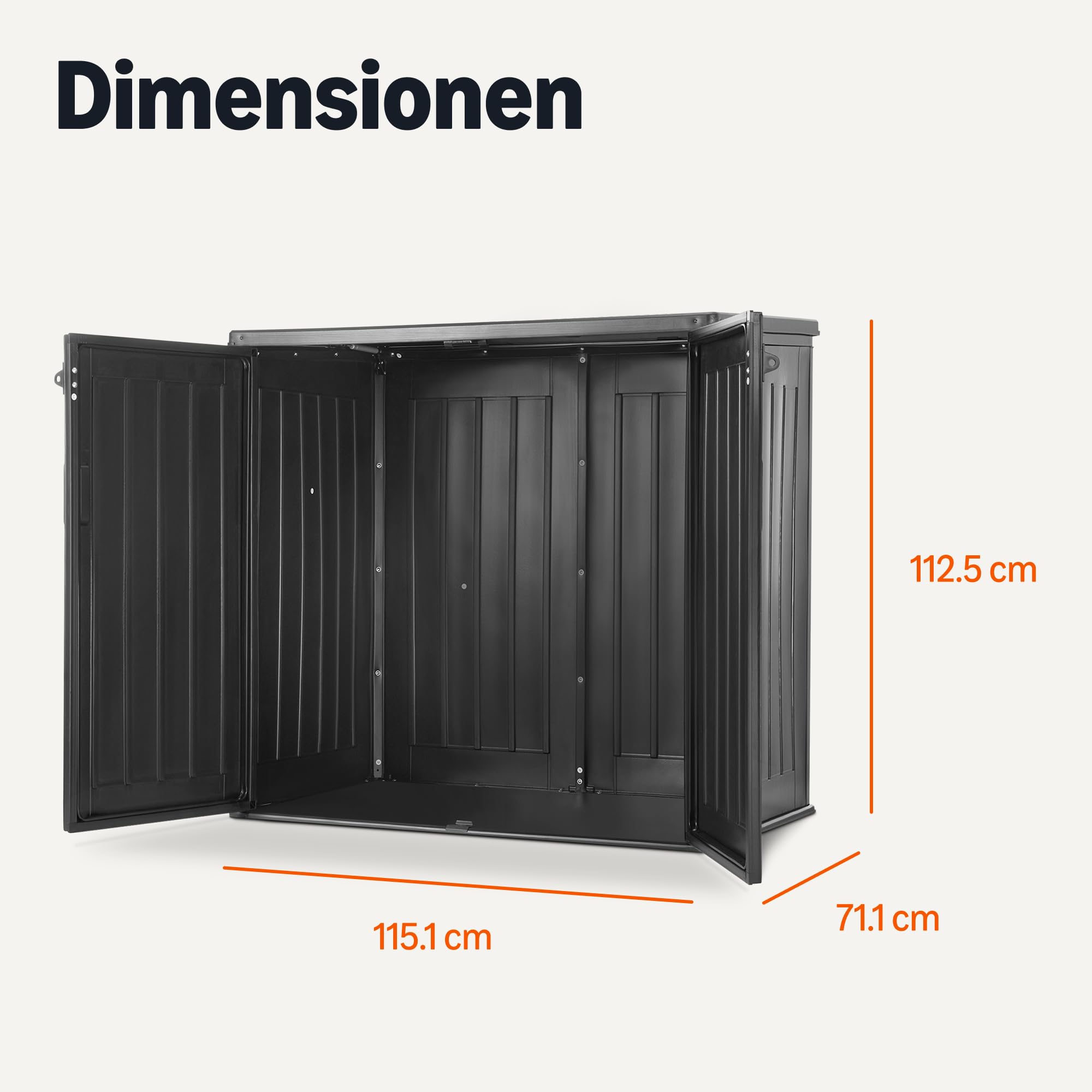 Amazon Basics Lagerschuppen, Mülltonnenbox für Zwei 120-Liter-Tonnen, Wetterbeständig, 116cm x 70,5cm x 112,8cm, Schwarz