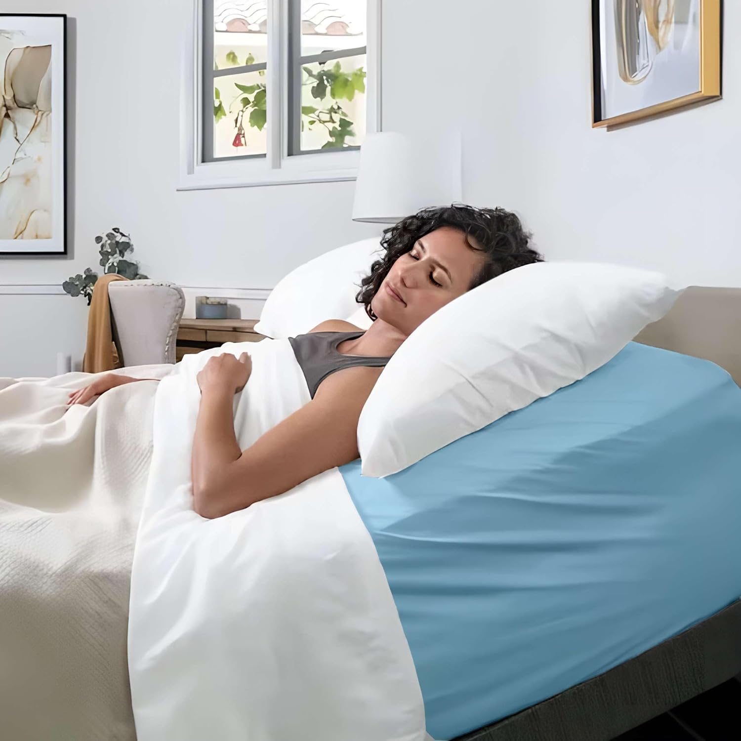 Zipper Fitted Sheet Queen - Deep Pocket 12 Inch Microfiber Mattress Cover - Soft, Durable, and Wrinkle-Resistant Queen Size, Light Blue