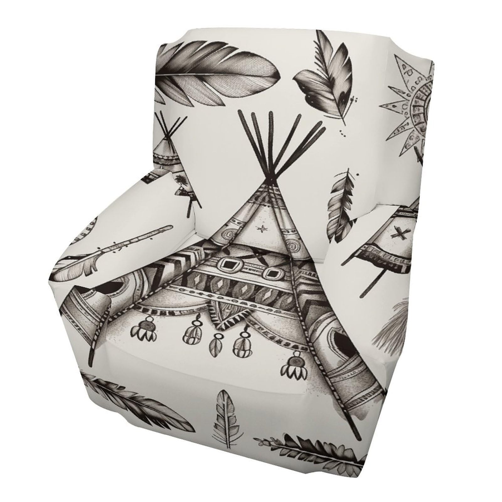 Fodpand Style Feather Head Band Teepee Tent Sofa Cover Soft 1 Seater Sofa Slipcover For Pets Washable,Couch Cover With Elastic Straps Furniture Protector