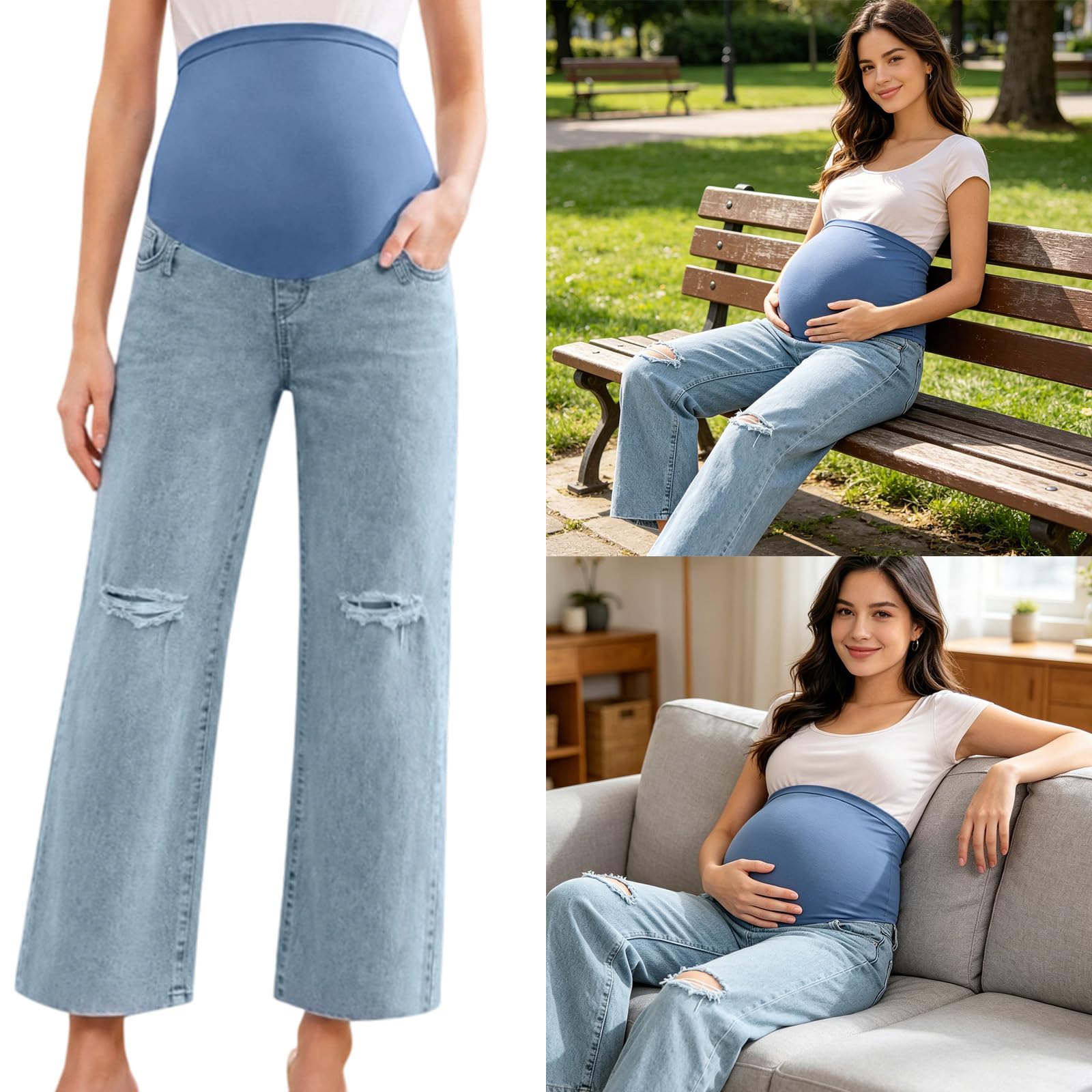Bauch Umstandsjeans für schwangere Frauen, gerades Bein, Jeanshose mit verstellbarer Taille für lässiges Pendeln, Schwangerschaftshose über dem Bauch, Umstandshose, Panel Jeans, Hose für werdende Bein