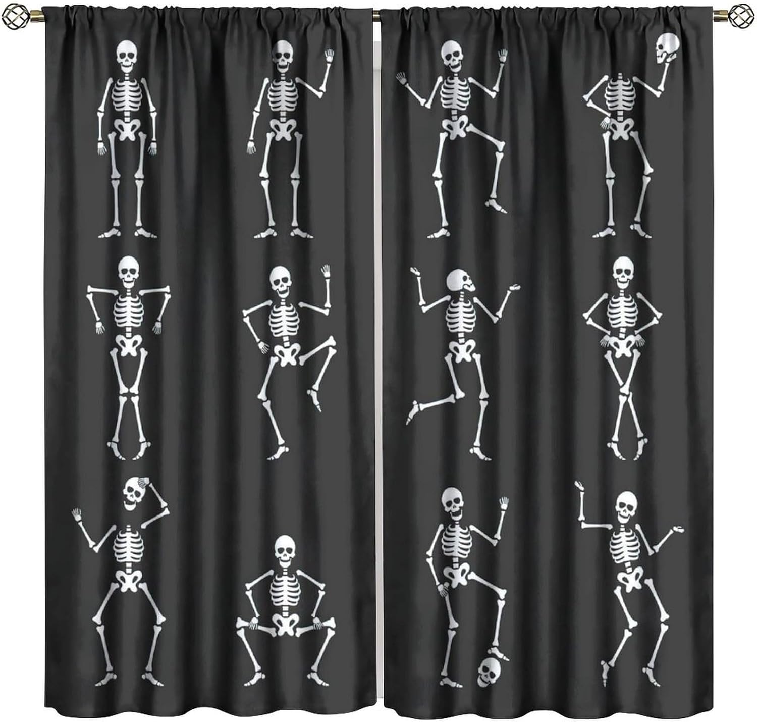Gothic Skull Blackout Window Curtains, Cartoon Funny Skull Skeleton Halloween Rod Pocket Window Drapes, for Living Room Bedroom 55" W X 63" L