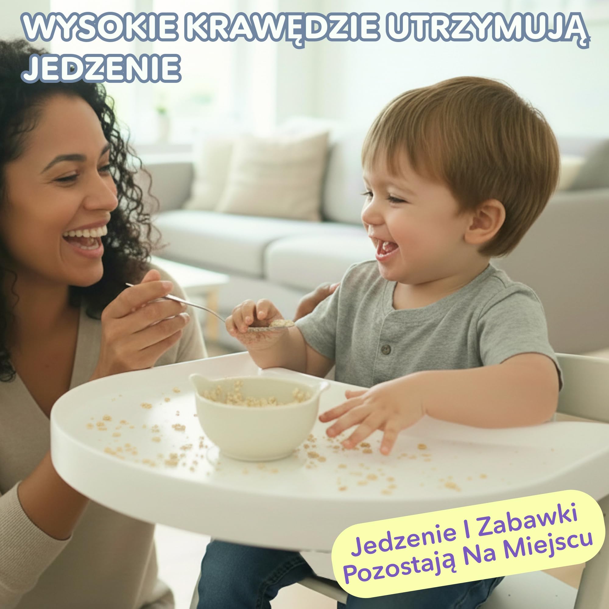 Taca do krzesełka Stokke Tripp Trapp – Biała – Bez zestawu Baby Set. Antypoślizgowa powierzchnia dla przyssawek. Zatrzask. Bez BPA