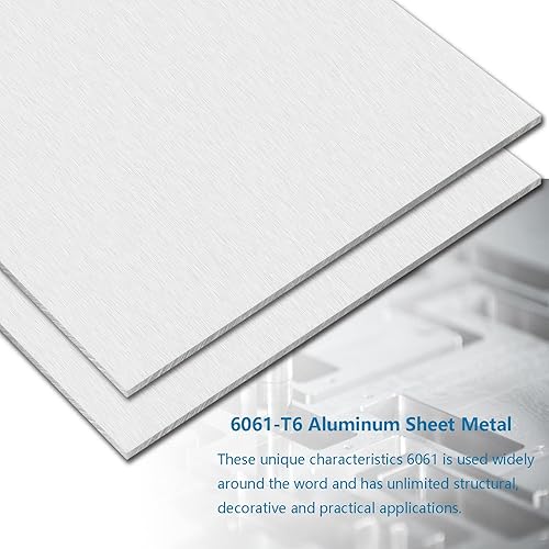 Miniatura 9 de Paquete de 2 chapas de aluminio 6061 de 12 x 12 x 1/8 pulgadas, placas de aluminio resistentes con película protectora, panel plano plano de 0.118