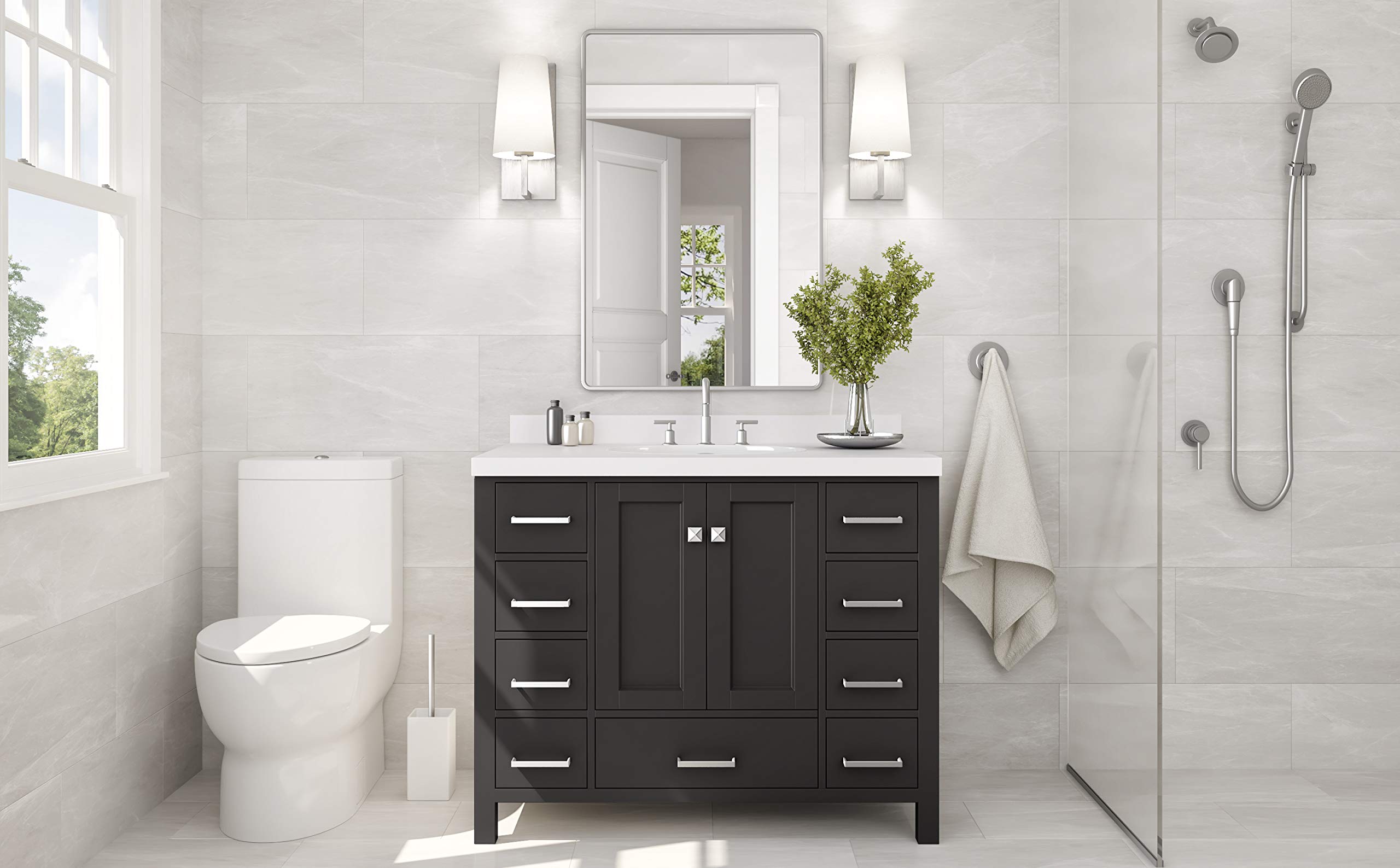 ARIEL 43" Inch Espresso Bathroom Vanity with Pure White Quartz