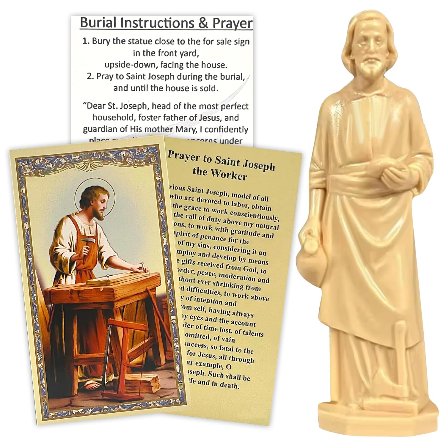 NhemeylpSt Joseph Statue to Sell House Set with Instruction Card and House Prayer Home Decor Garden Decor Statues Collectible Figurines Resin St Joseph Statue Beige 3.15Inches