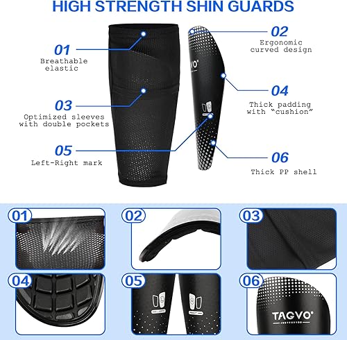 Miniatura 2 de TAGVO Espinilleras de fútbol para niños y jóvenes, espinilleras y espinilleras con bolsillo de inserción optimizado, equipo de fútbol protector para