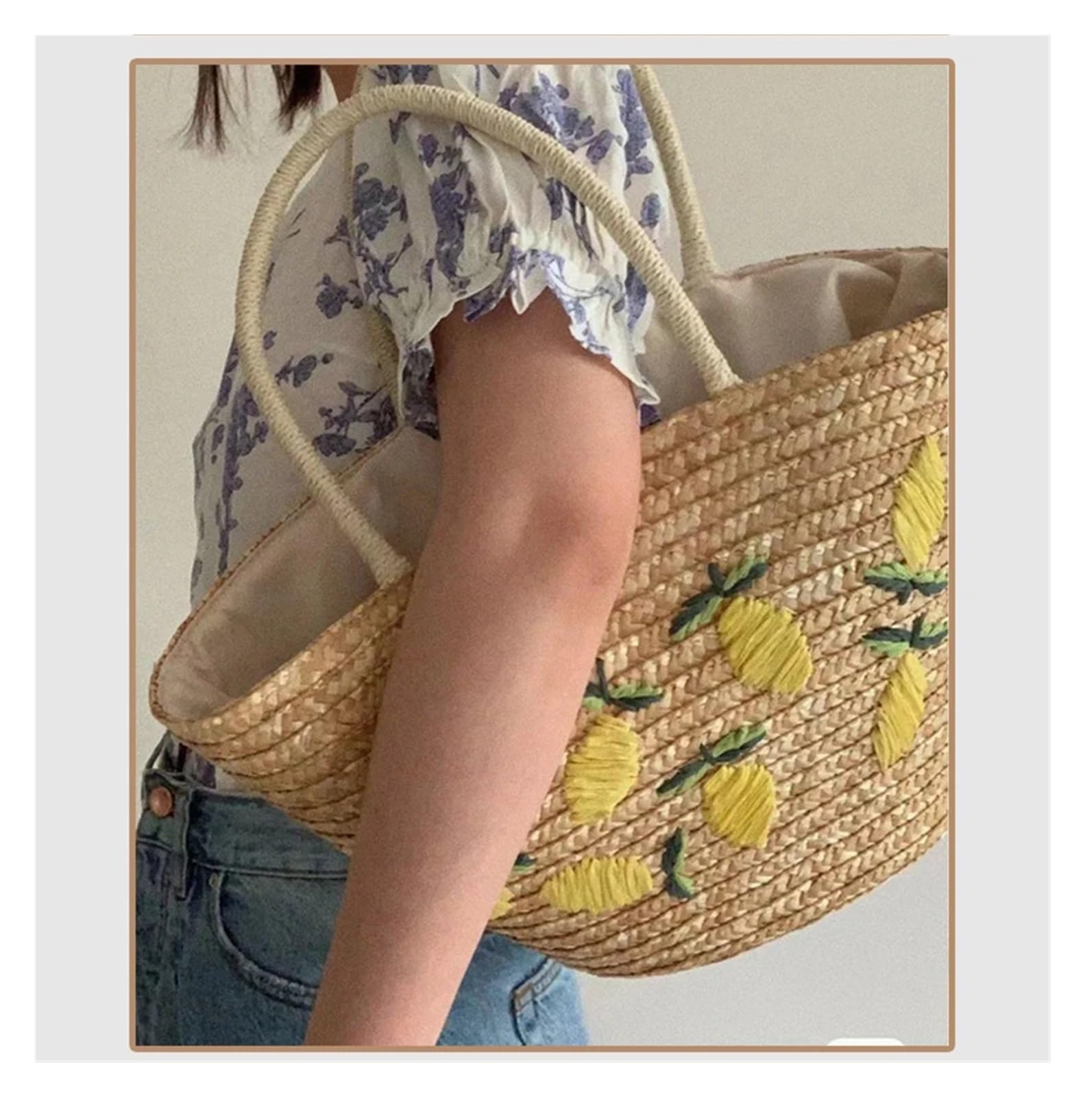 VELORE Bolso de hombro para mujer para verano, tejido de paja, bolsa de playa 2022, nuevo bolso bordado del alfabeto simple de gran capacidad