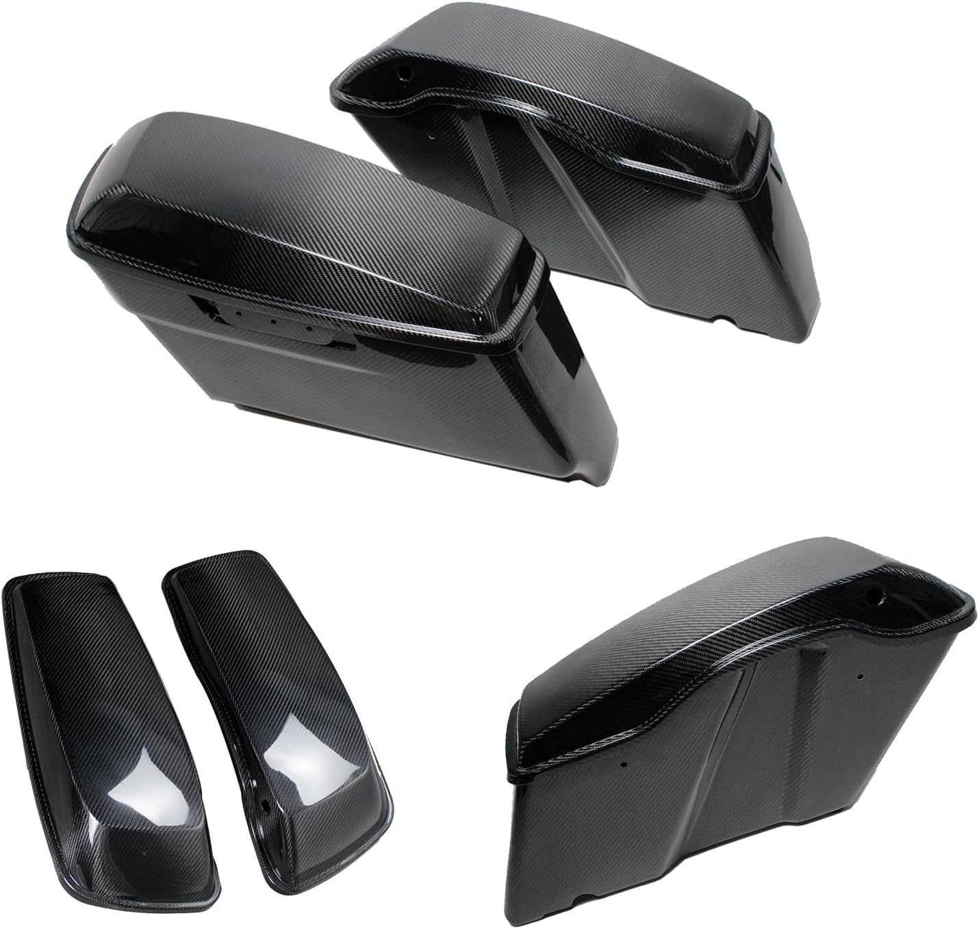 POWER JAMES Black Carbon Fiber 1 Pair of Low Profile Saddle Bags Fits Harley 2014-2023 Touring Street Glide, Road Glide, FLHTCU, FLHXS, FLHTRSE, FLTRU, FLTRK