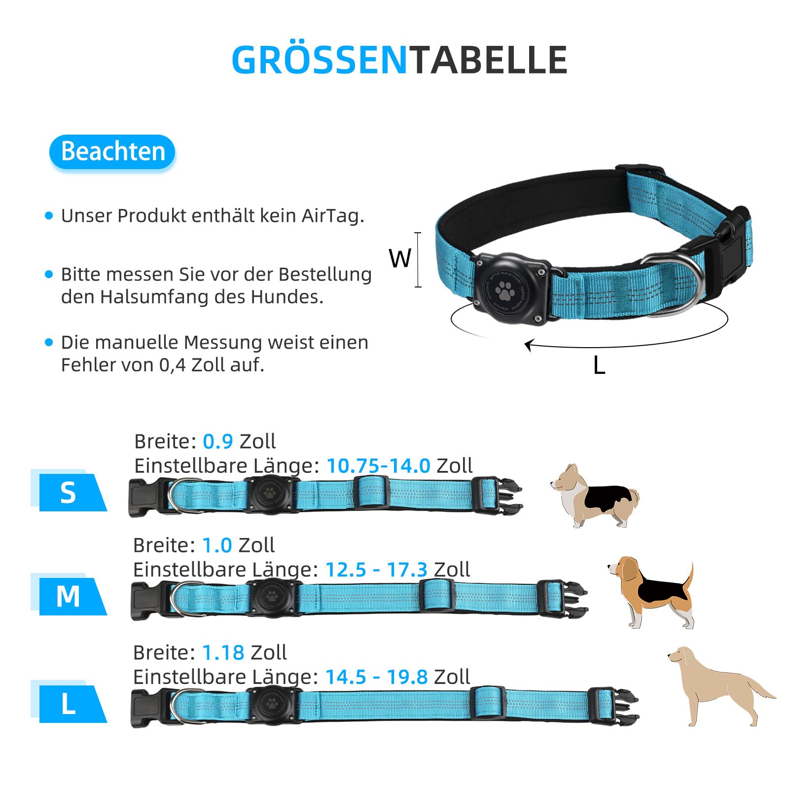 Airtag Hundehalsband Wasserdicht & Reflektierend – Integrierter Halter, Gepolstert Für Kleine Bis Große Hunde