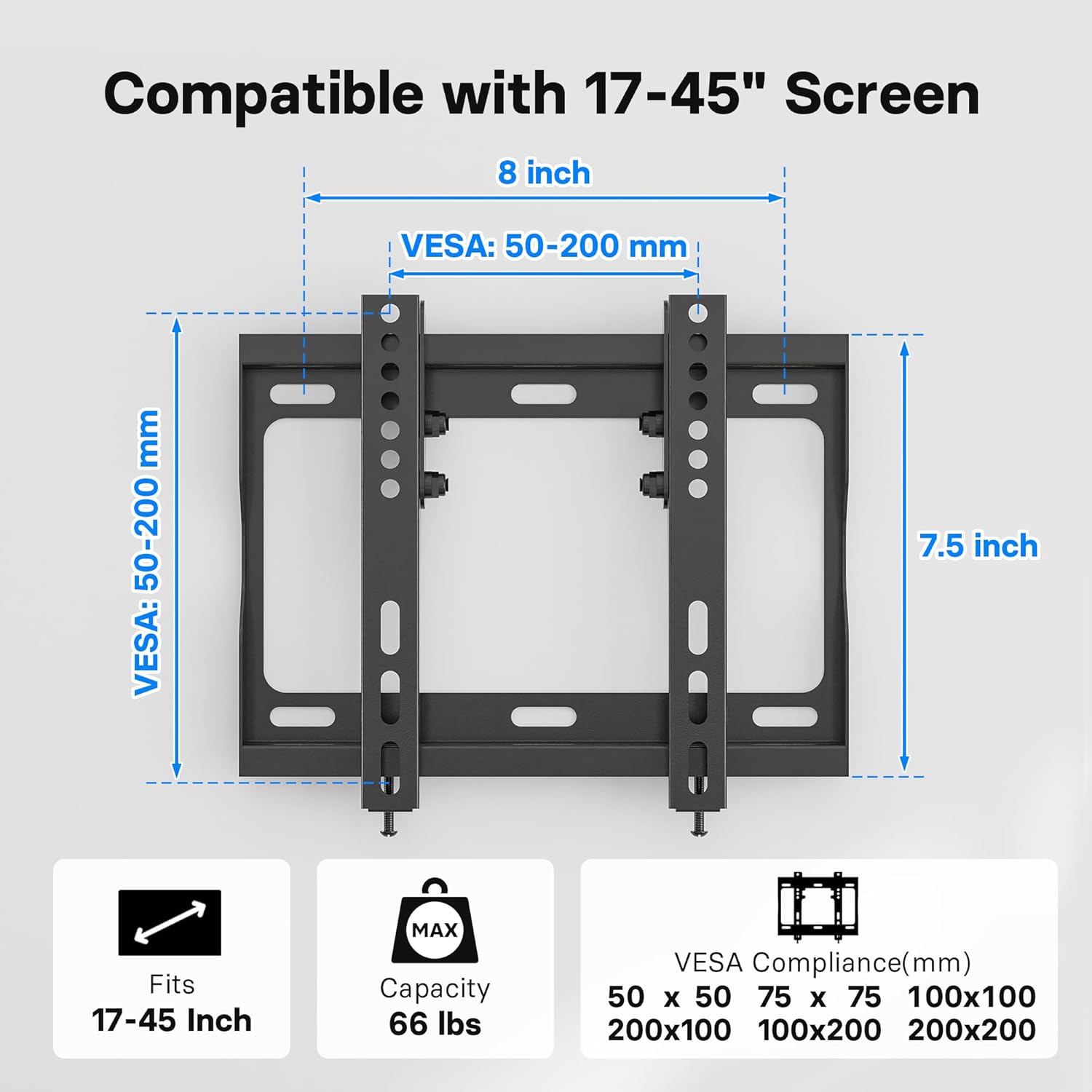 VESA compatibility and dimensions of the BONTEC TV Wall Mount