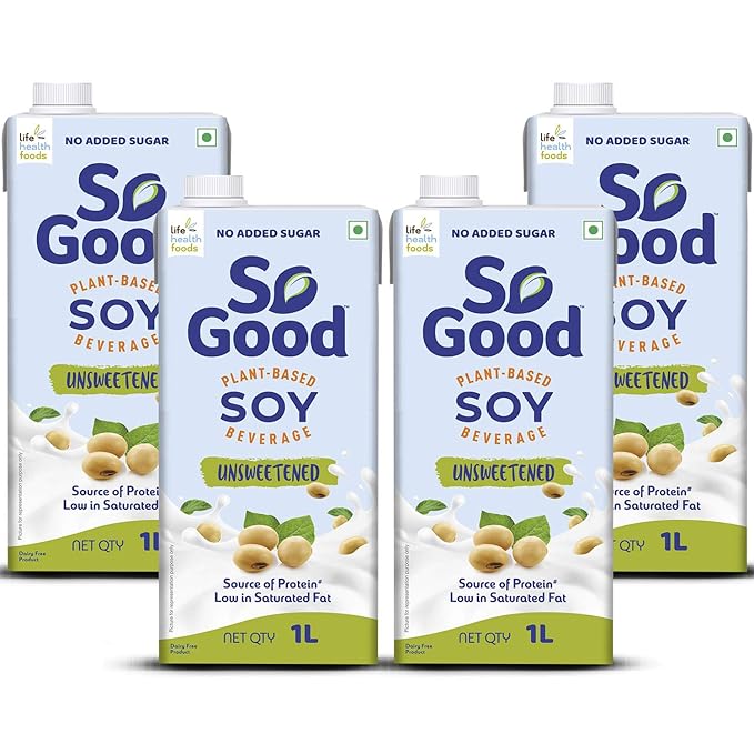 So Good Soy Milk 4L (4X 1000 ml) Unsweetened Soya Milk Lactose
