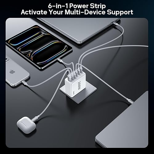 Miniatura 5 de Paquete de 2 cargadores USB C, 200 W GaN cargador súper rápido tipo C iPhone 17 16 carga rápida 6 puertos plegable PD estación de carga para todos