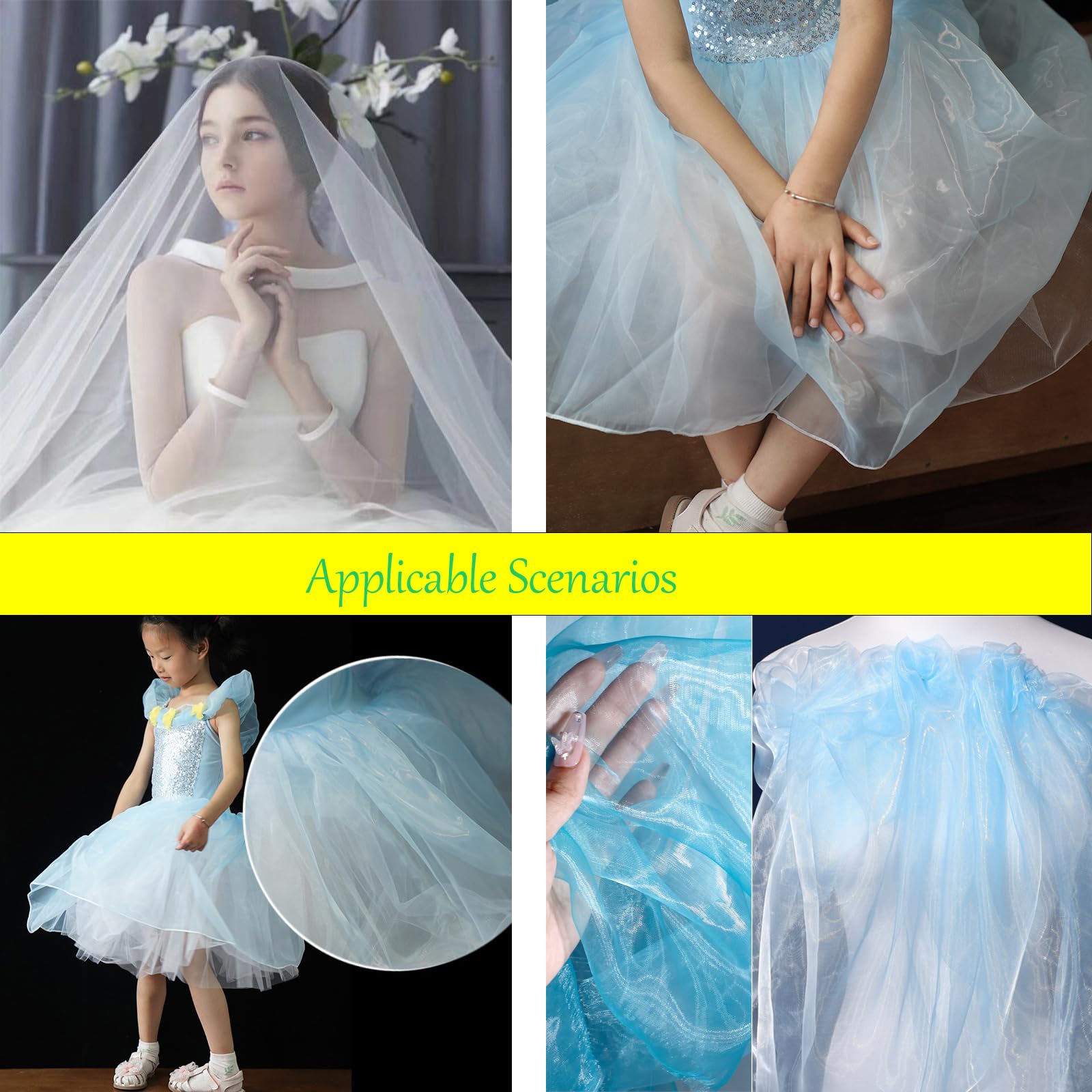 10M x 1.5M Organza Stoff Meterware Transparent Stoffe Zum Nähen Tüll Dekostoff Netzstoff Organza Modestoff Glänzend Kostümstoff für Tischdecken, Kleidung, DIY Basteln, Hochzeitsdeko